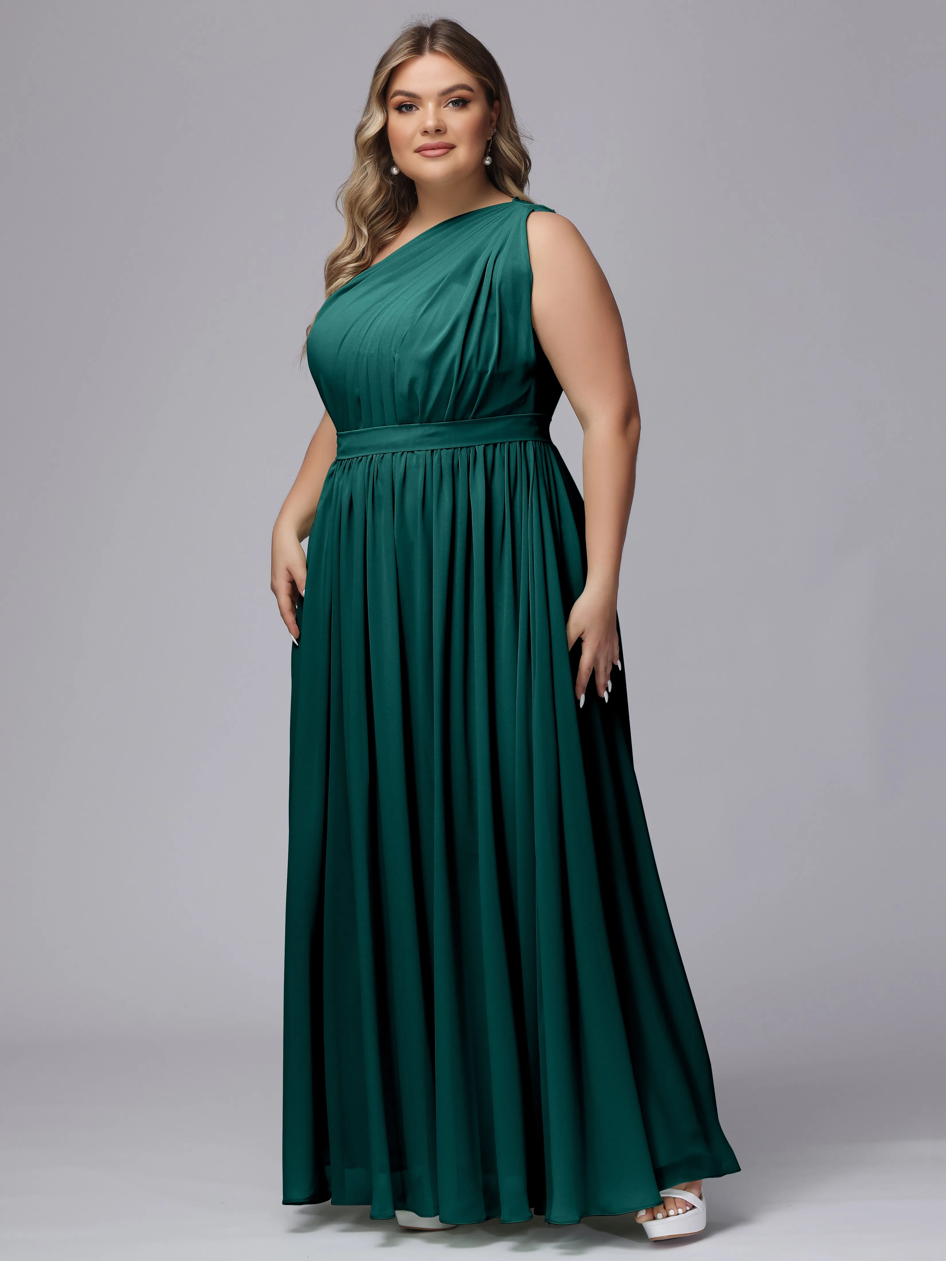 One-shoulder Plus Size Chiffon Bridesmaid Dresses