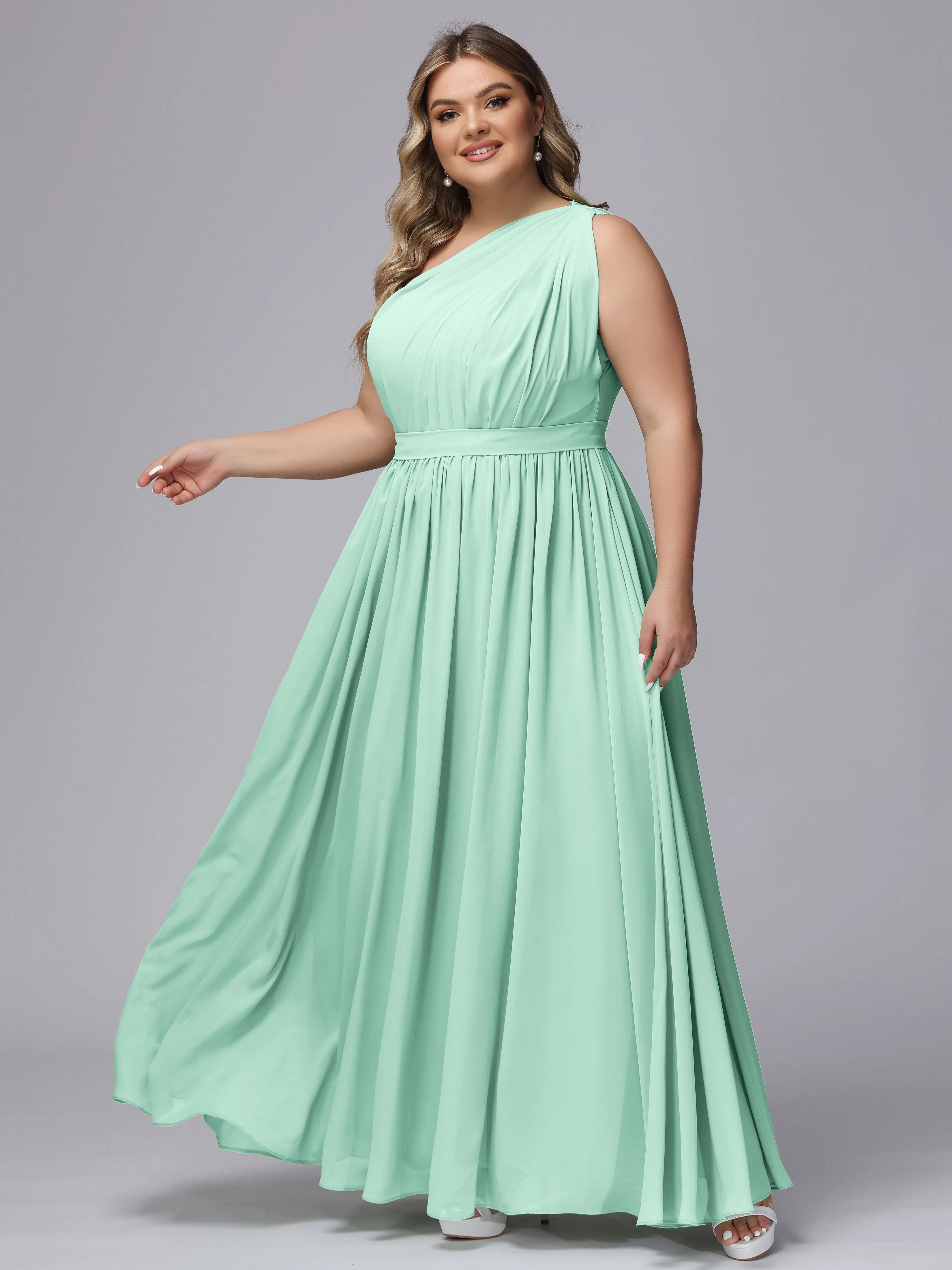 One-shoulder Plus Size Chiffon Bridesmaid Dresses