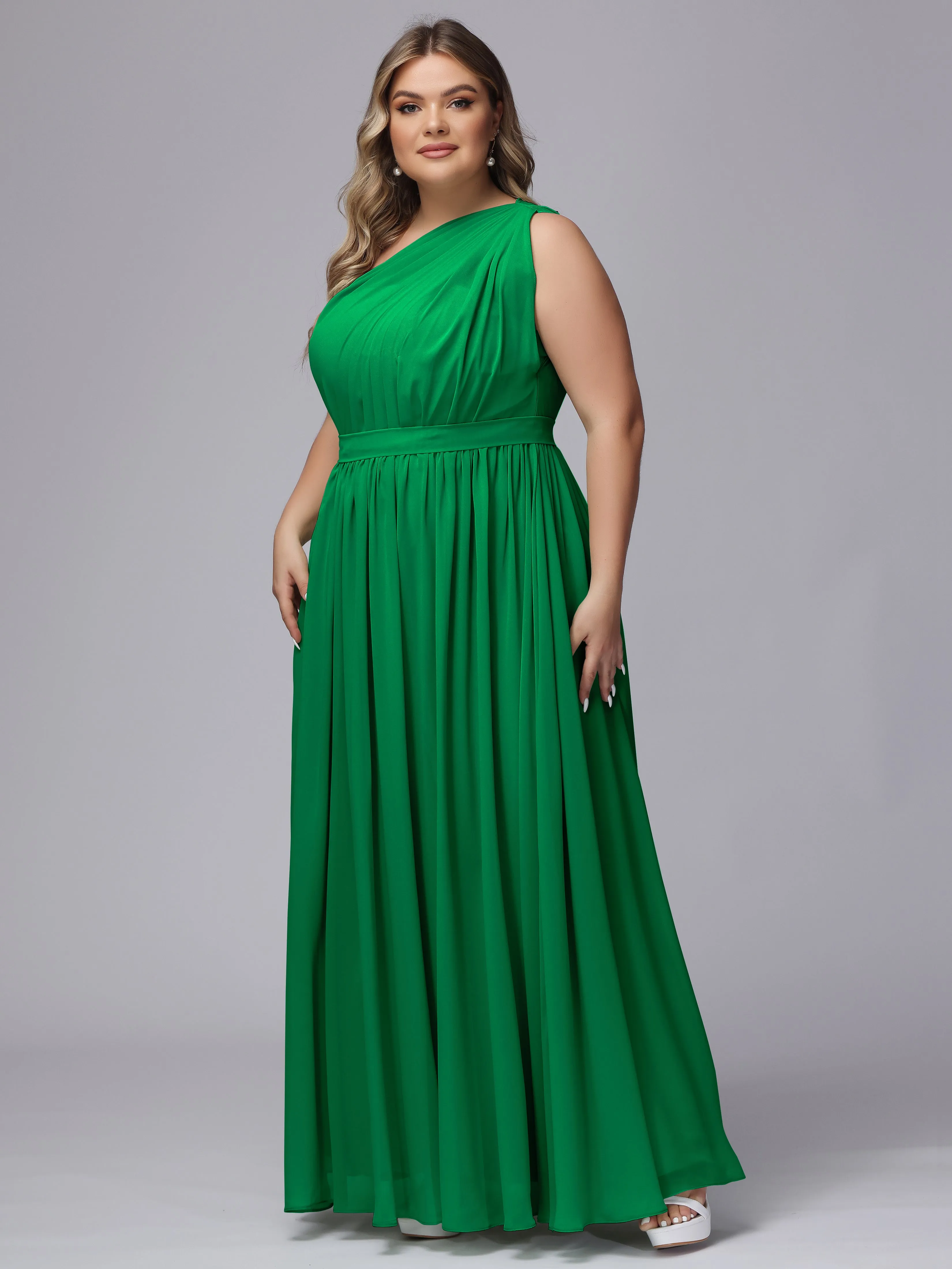One-shoulder Plus Size Chiffon Bridesmaid Dresses