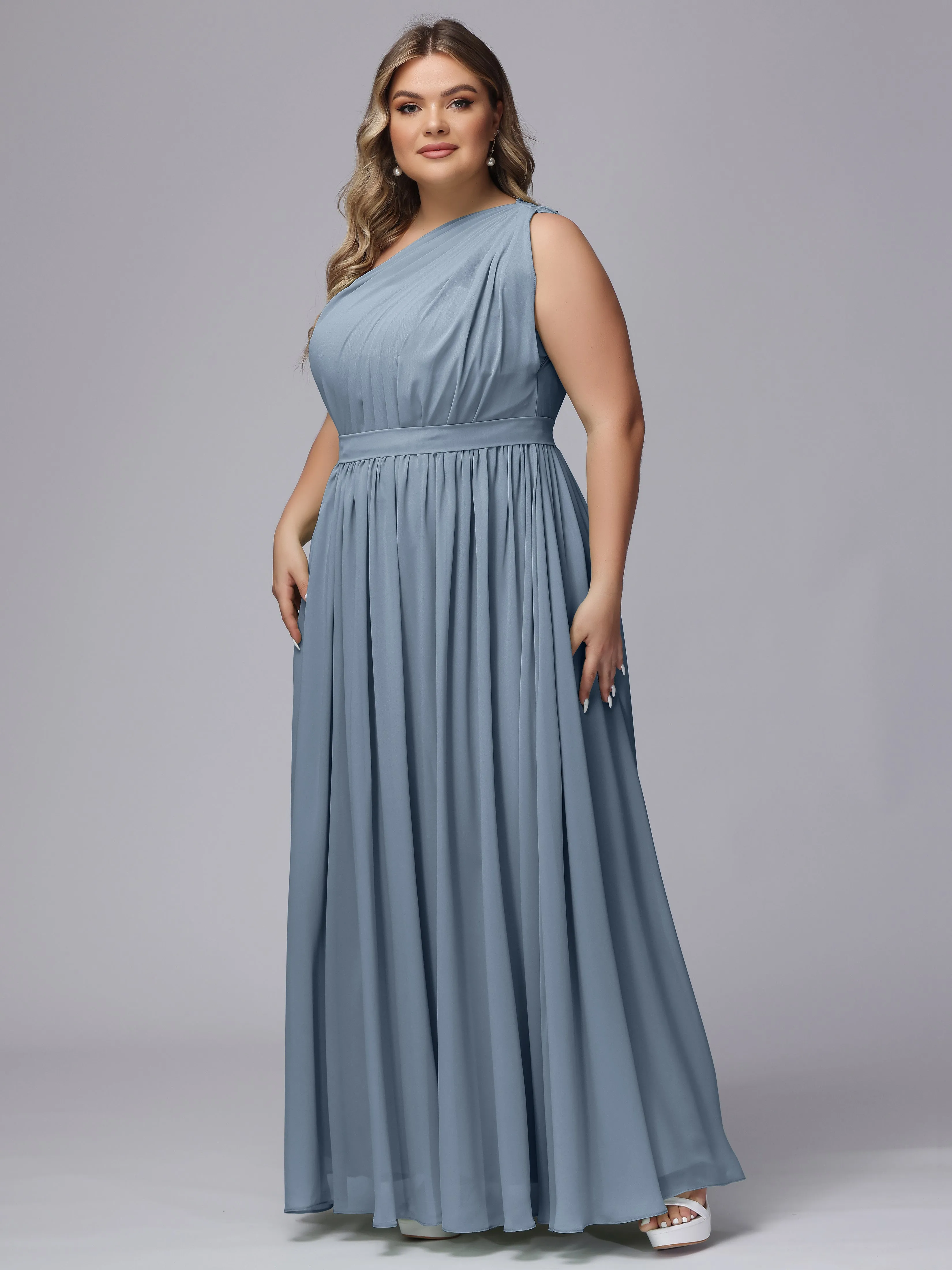 One-shoulder Plus Size Chiffon Bridesmaid Dresses