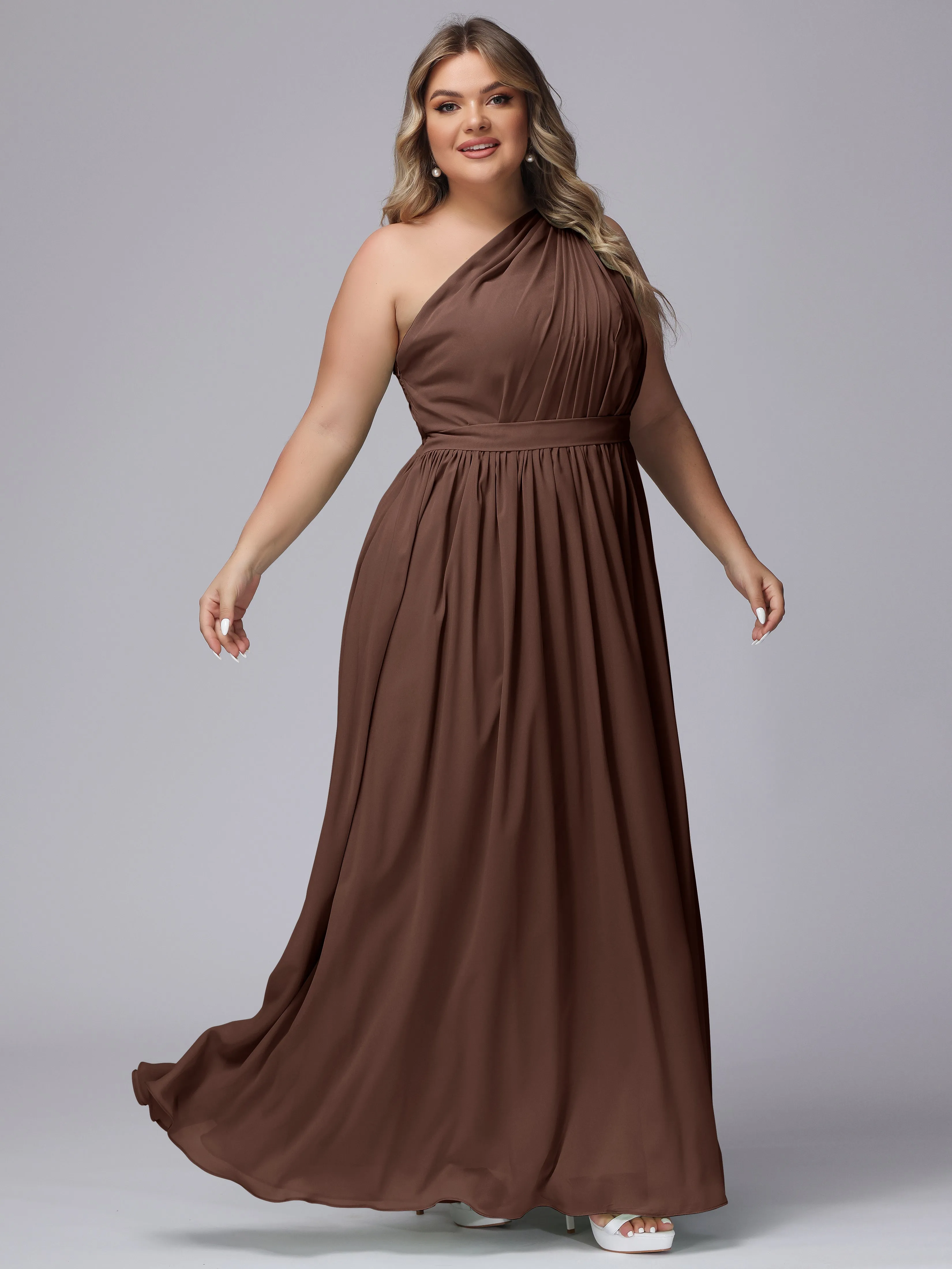One-shoulder Plus Size Chiffon Bridesmaid Dresses