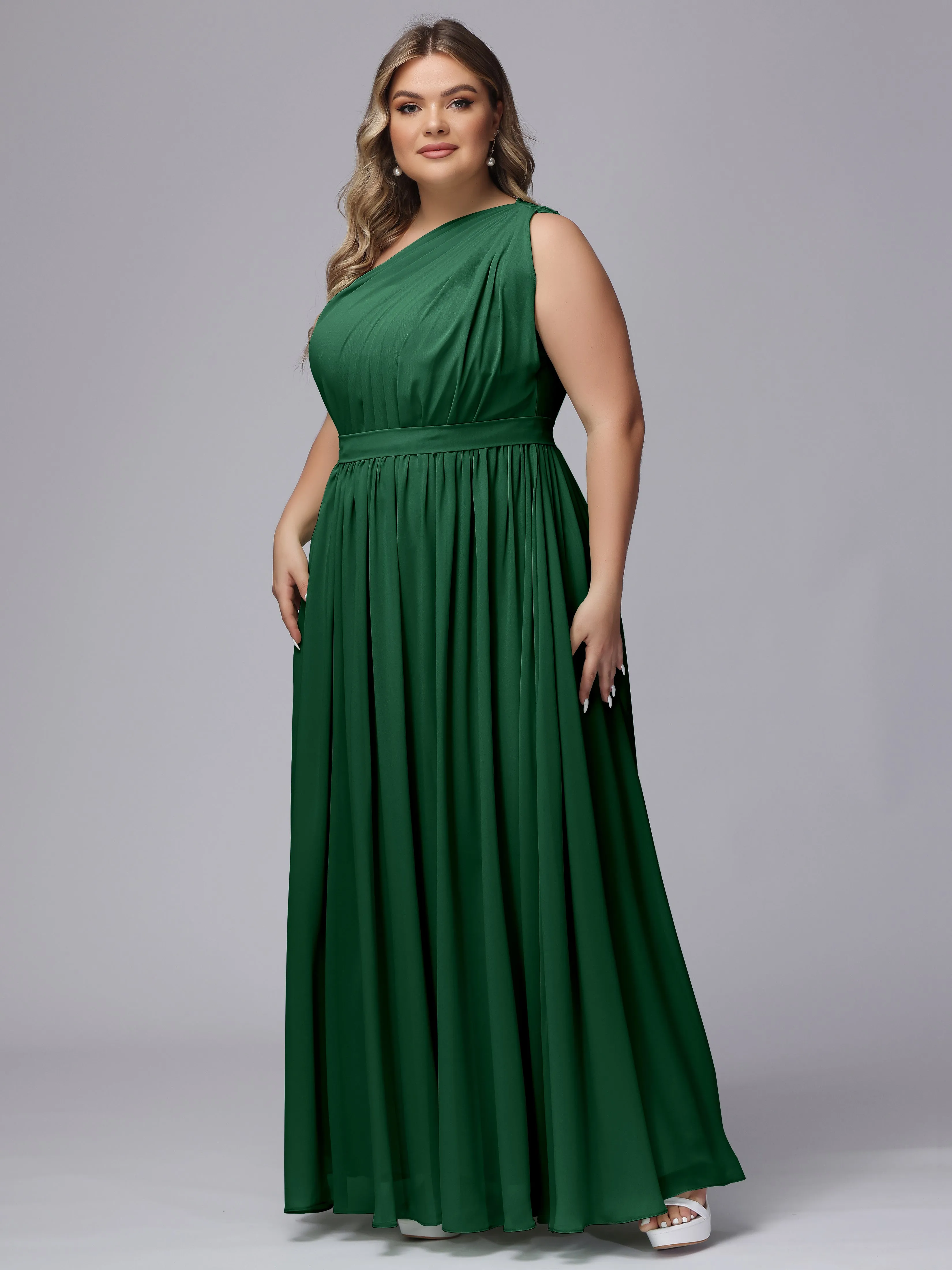 One-shoulder Plus Size Chiffon Bridesmaid Dresses