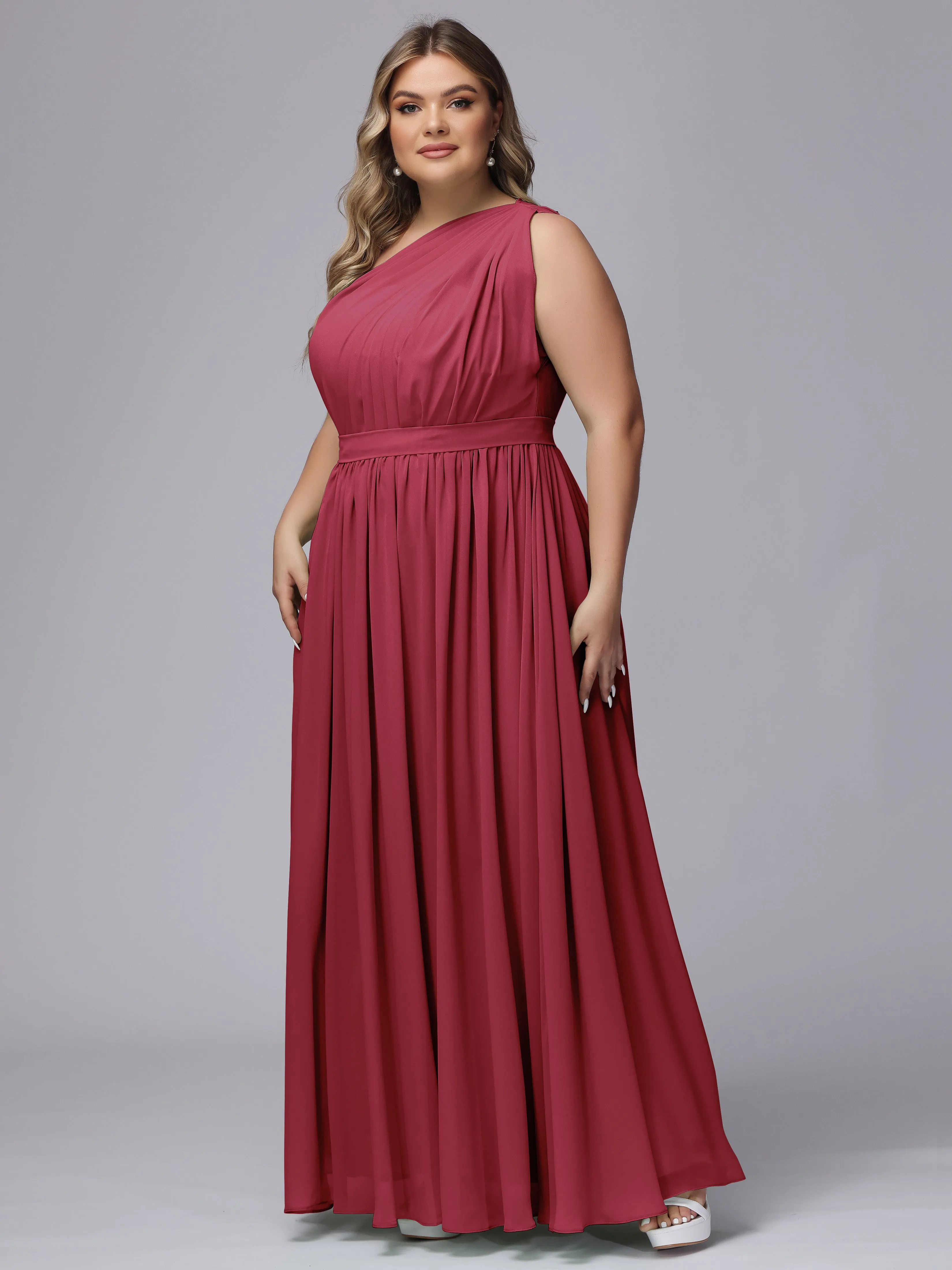 One-shoulder Plus Size Chiffon Bridesmaid Dresses