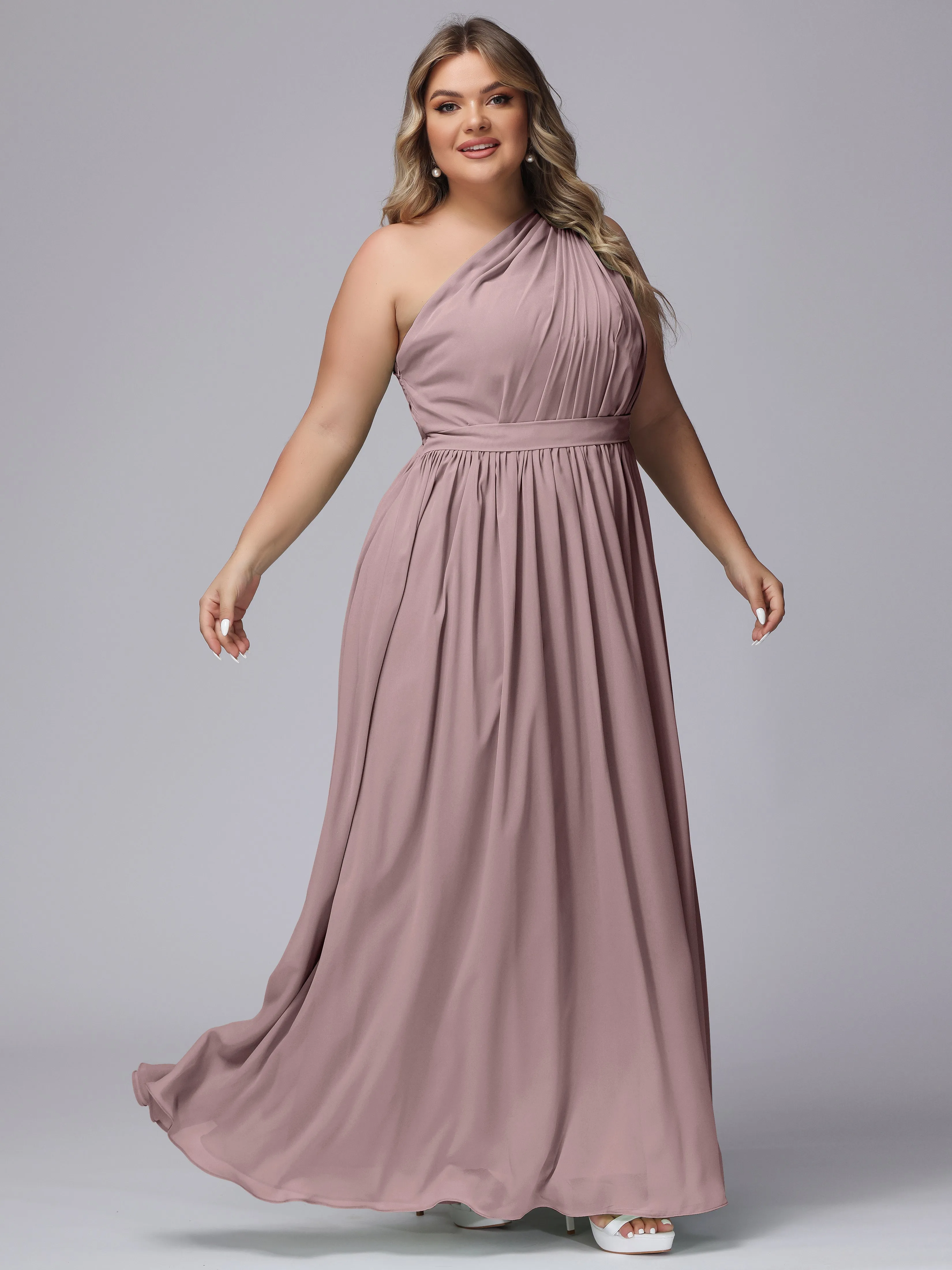 One-shoulder Plus Size Chiffon Bridesmaid Dresses