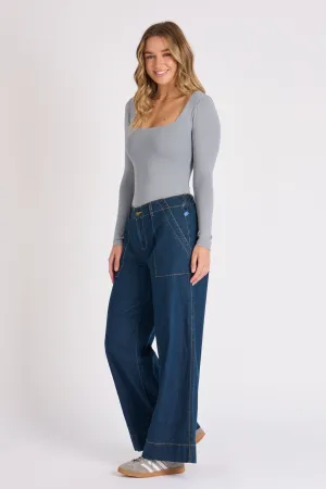 One Ten Willow 1015420 Wide Leg Jeans - Dark Denim