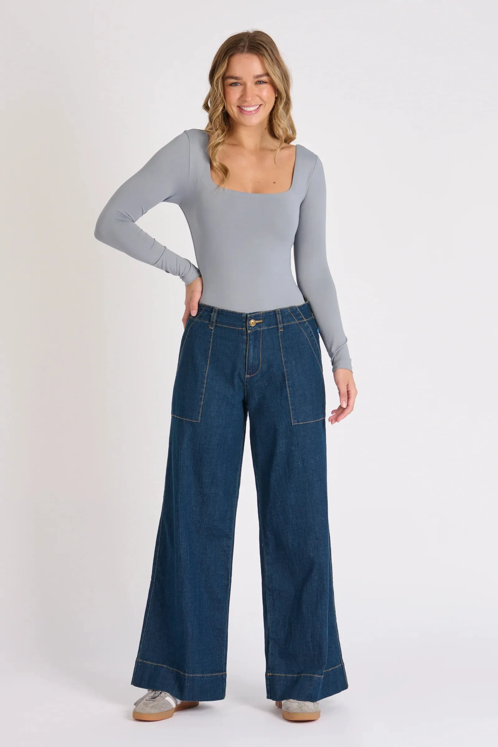 One Ten Willow 1015420 Wide Leg Jeans - Dark Denim