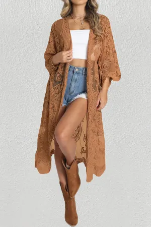 Open Front Mesh Beach Lace Duster Kimono
