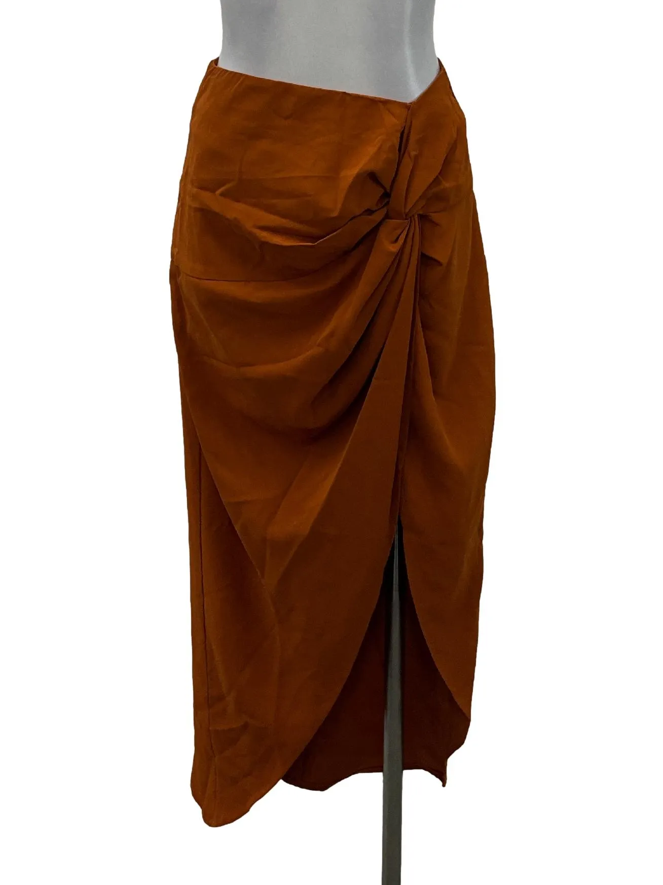 Orange Front Ruch Midi Skirt