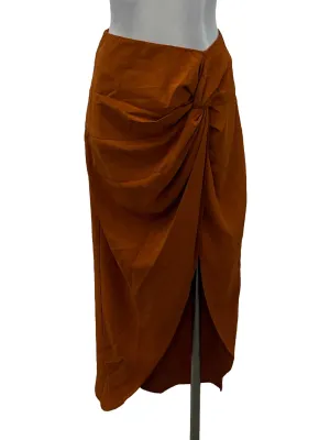 Orange Front Ruch Midi Skirt