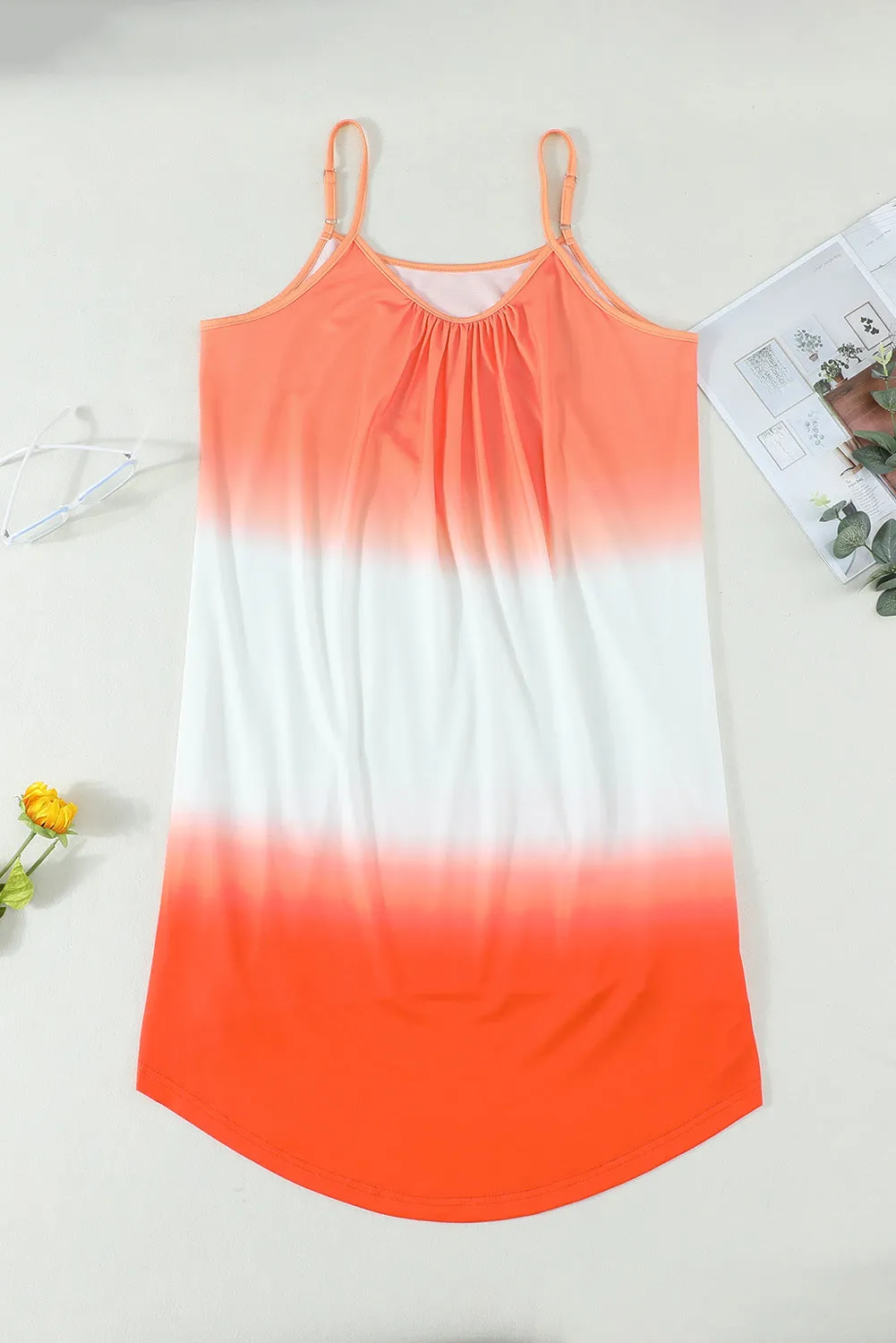 Orange Ombre Tie-dye Sleeveless Flowy Dress