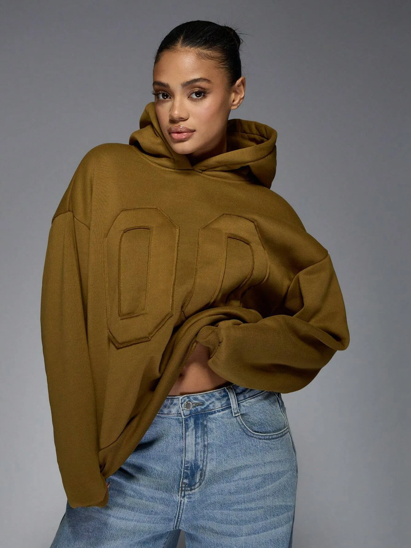 Oversized Applique Hoodie with Long Sleeves