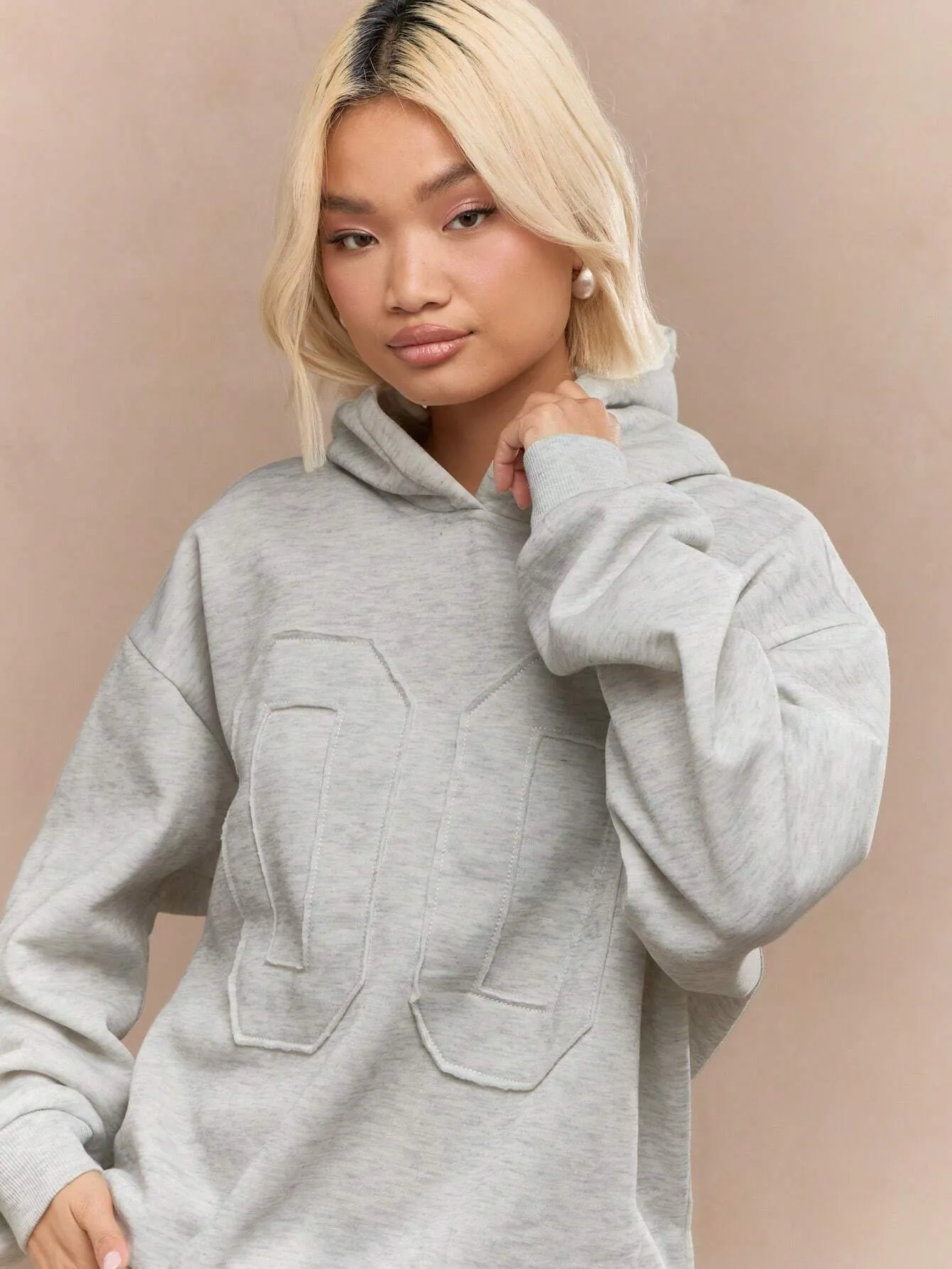 Oversized Applique Hoodie with Long Sleeves
