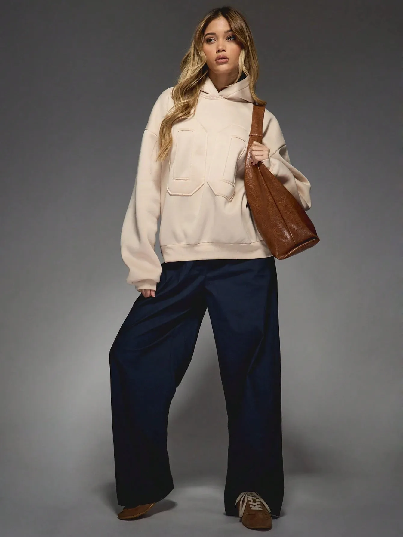 Oversized Applique Hoodie with Long Sleeves