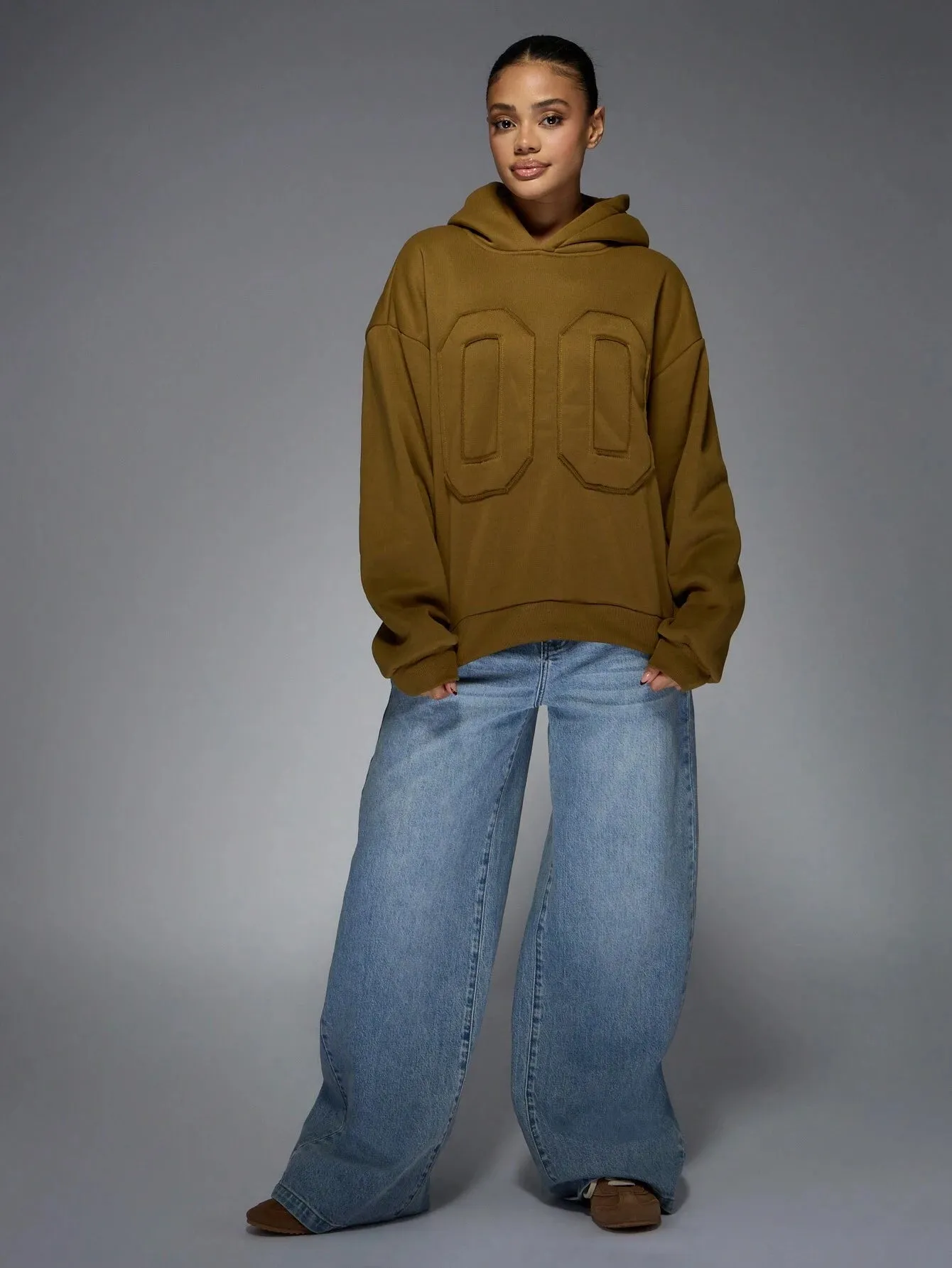 Oversized Applique Hoodie with Long Sleeves