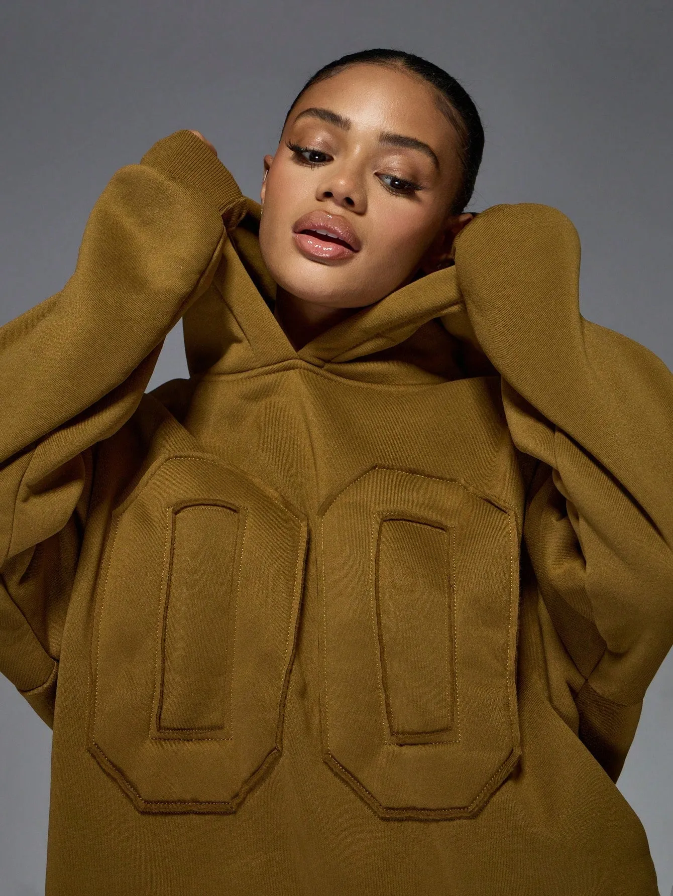Oversized Applique Hoodie with Long Sleeves