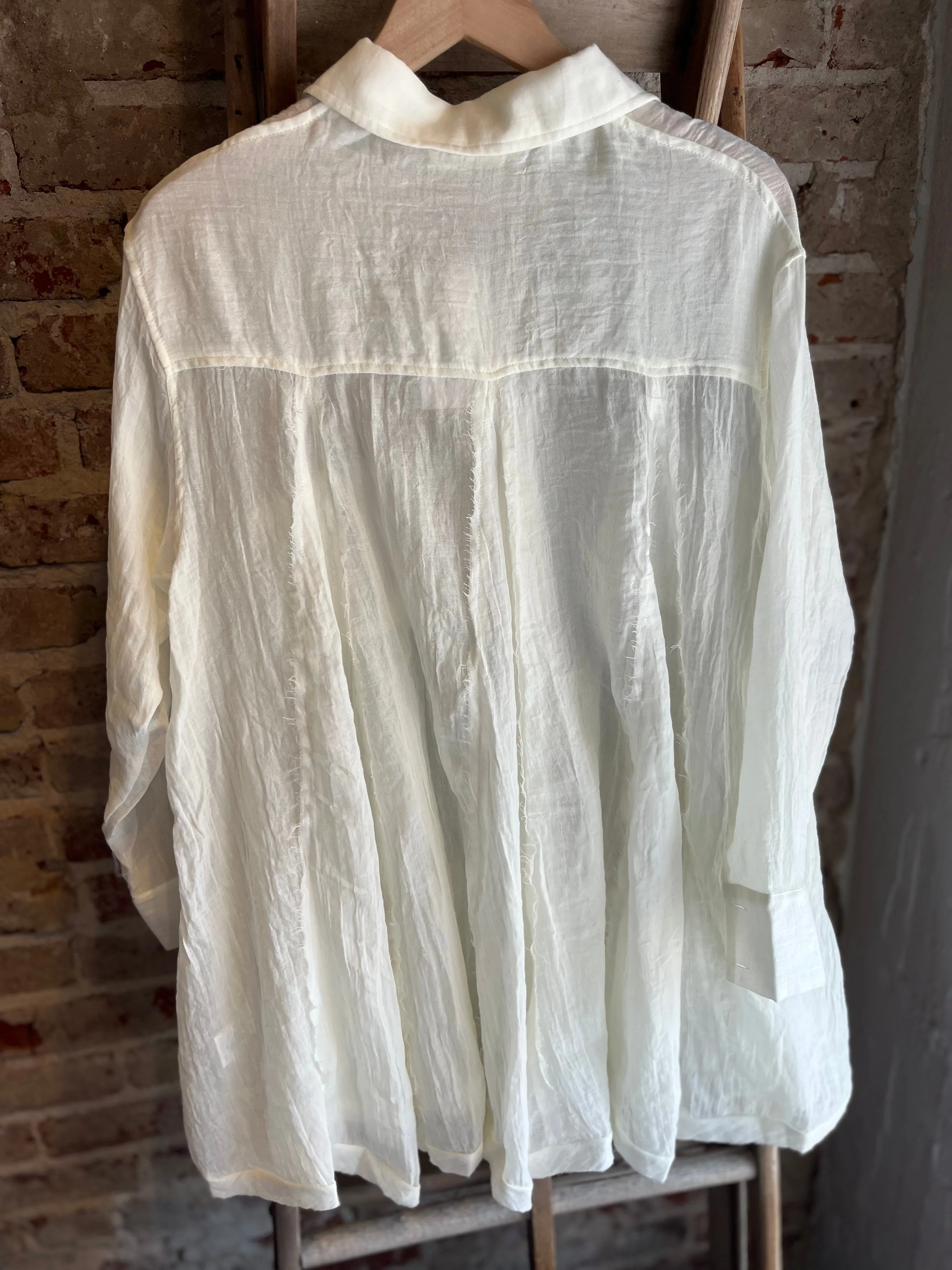 Oversized Gauze Paneled Top-  White