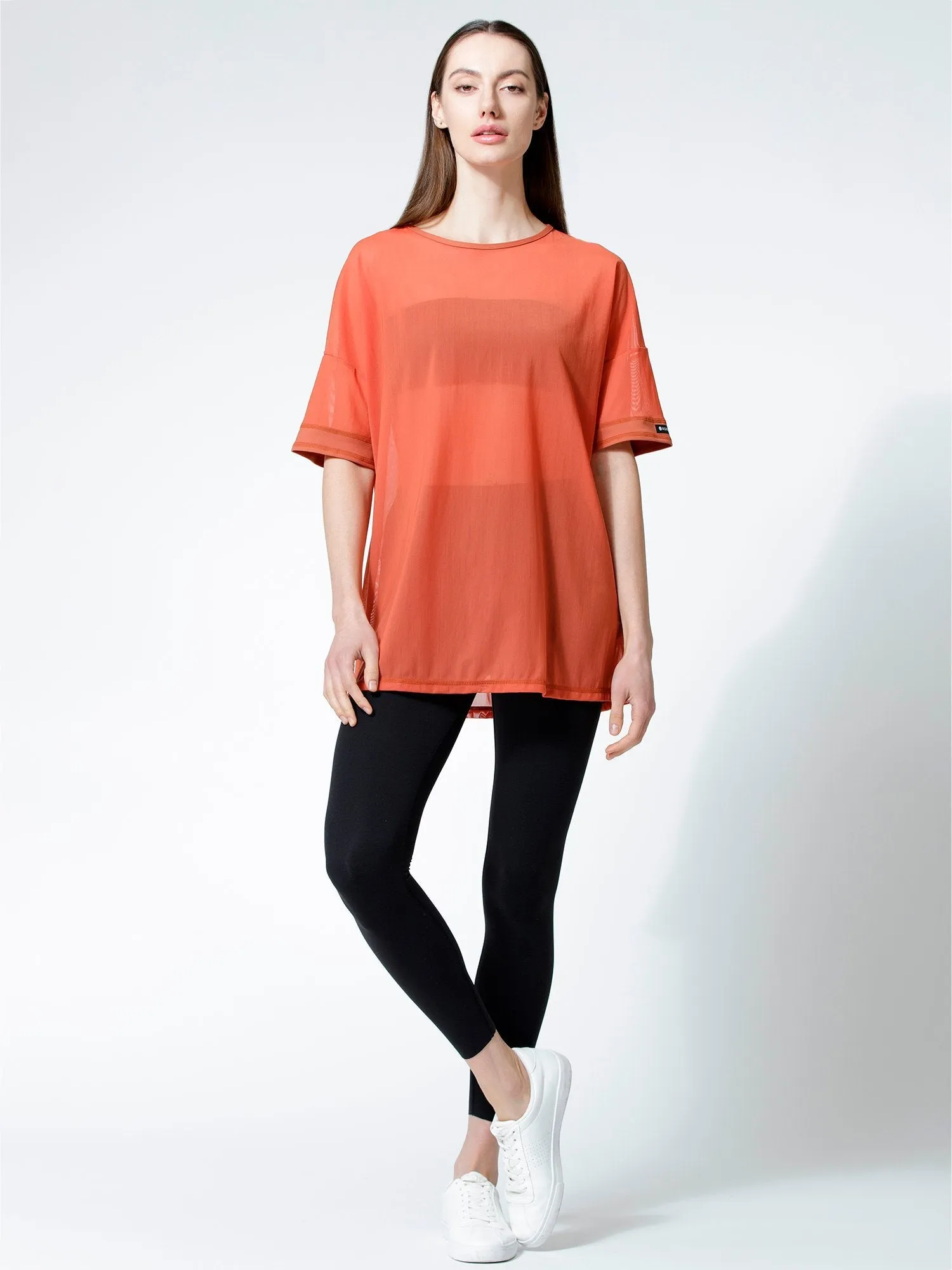 OVERSIZED MESH TEE, MAPLE