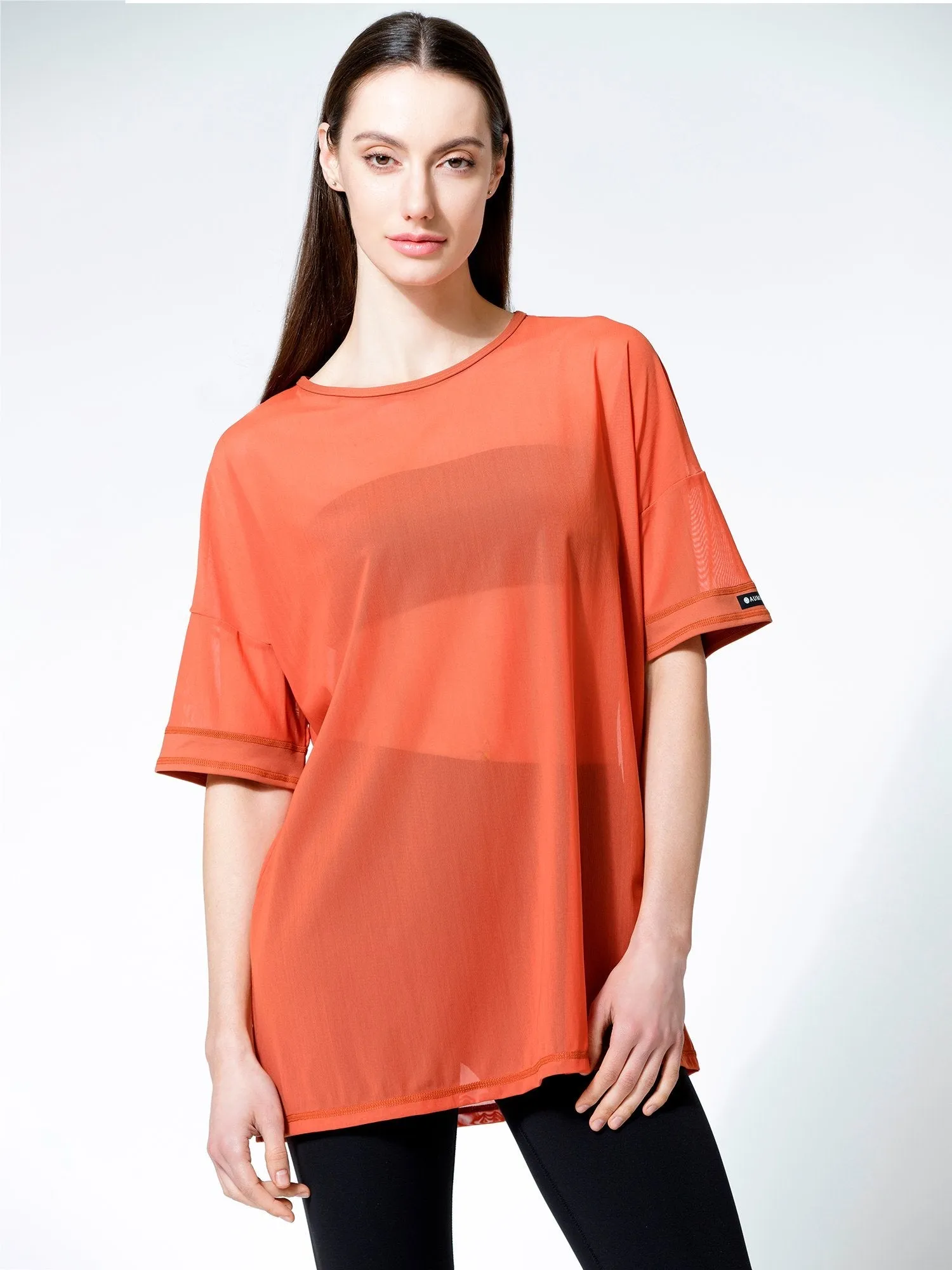 OVERSIZED MESH TEE, MAPLE