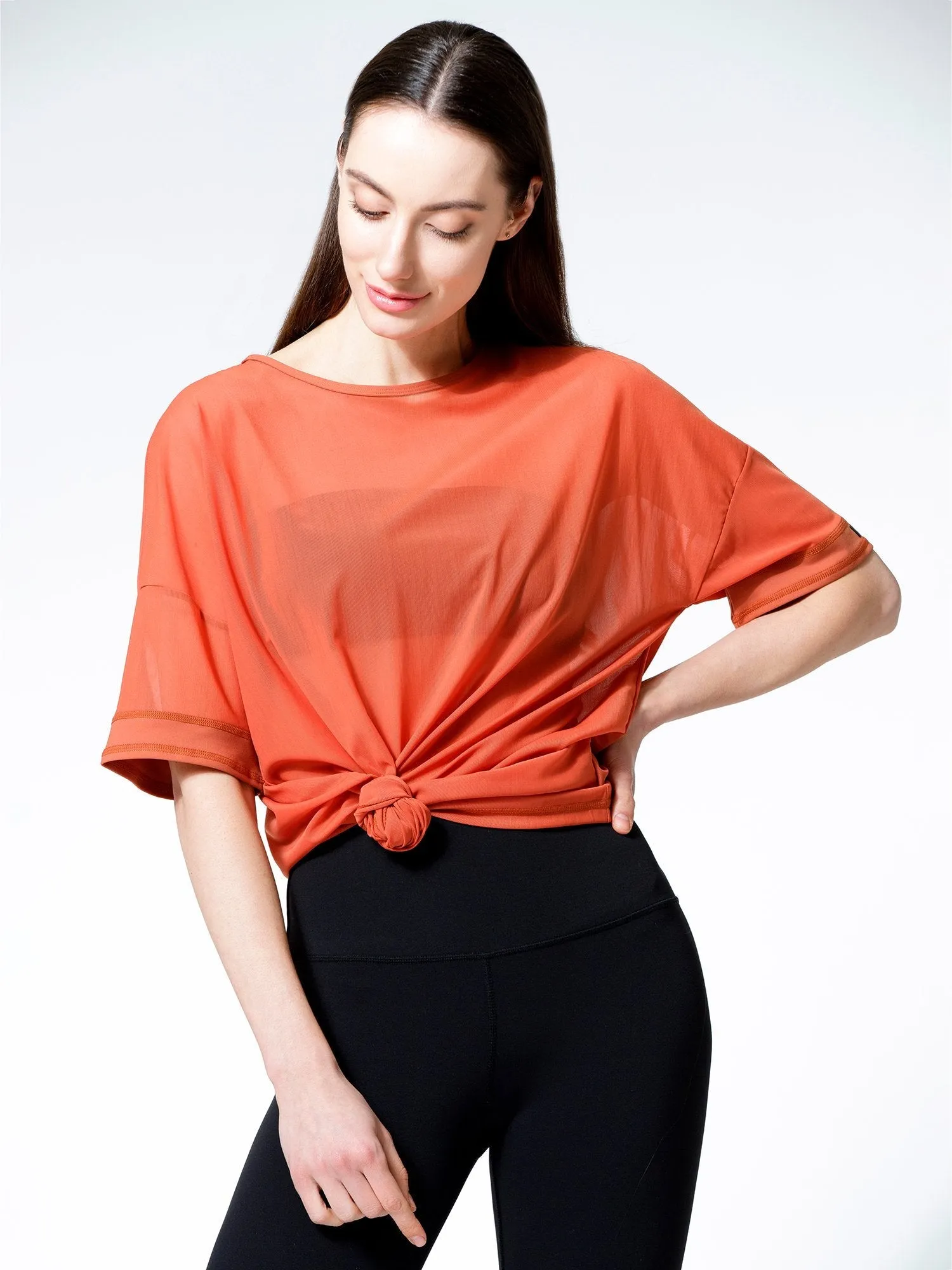 OVERSIZED MESH TEE, MAPLE