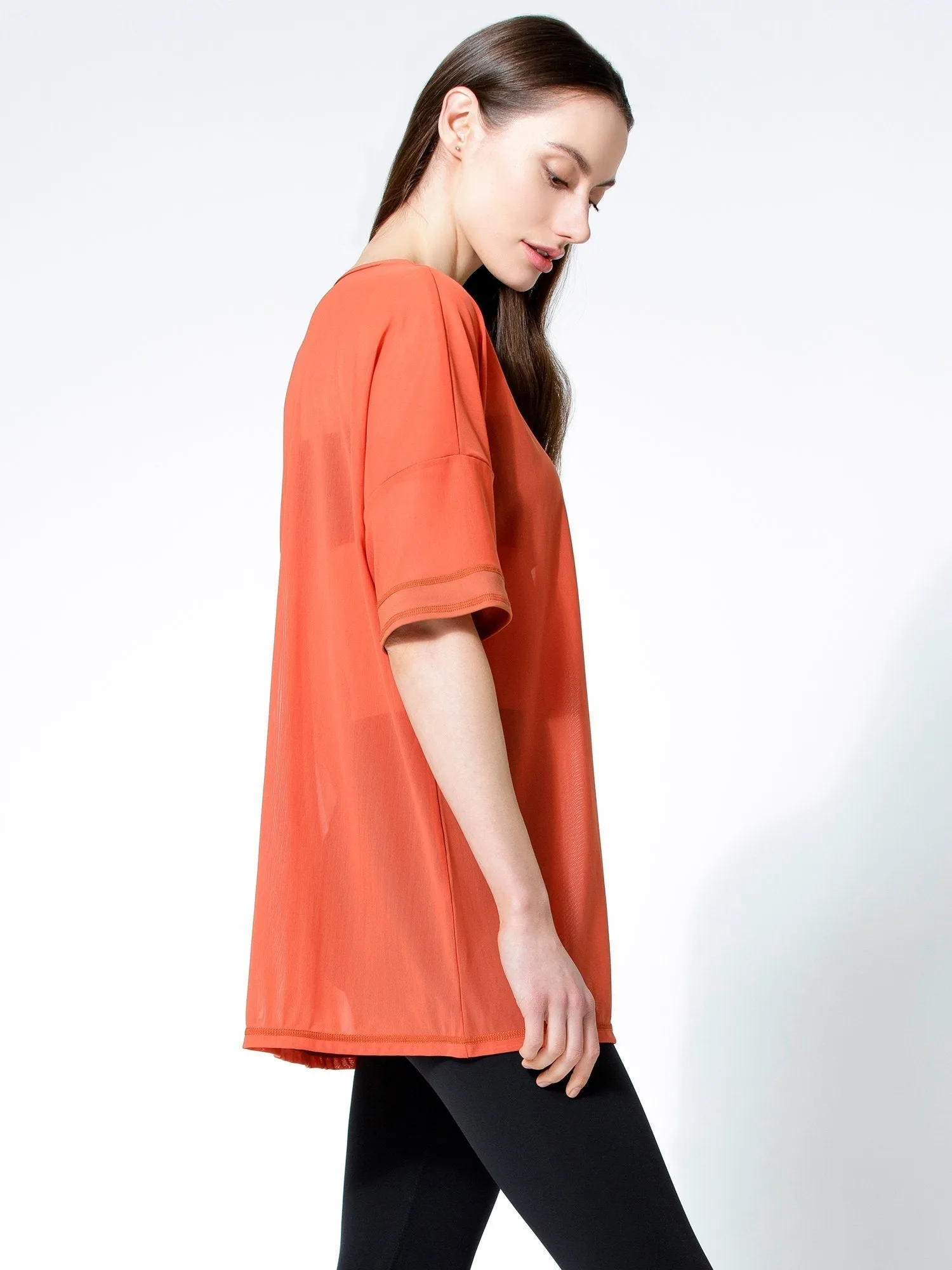 OVERSIZED MESH TEE, MAPLE