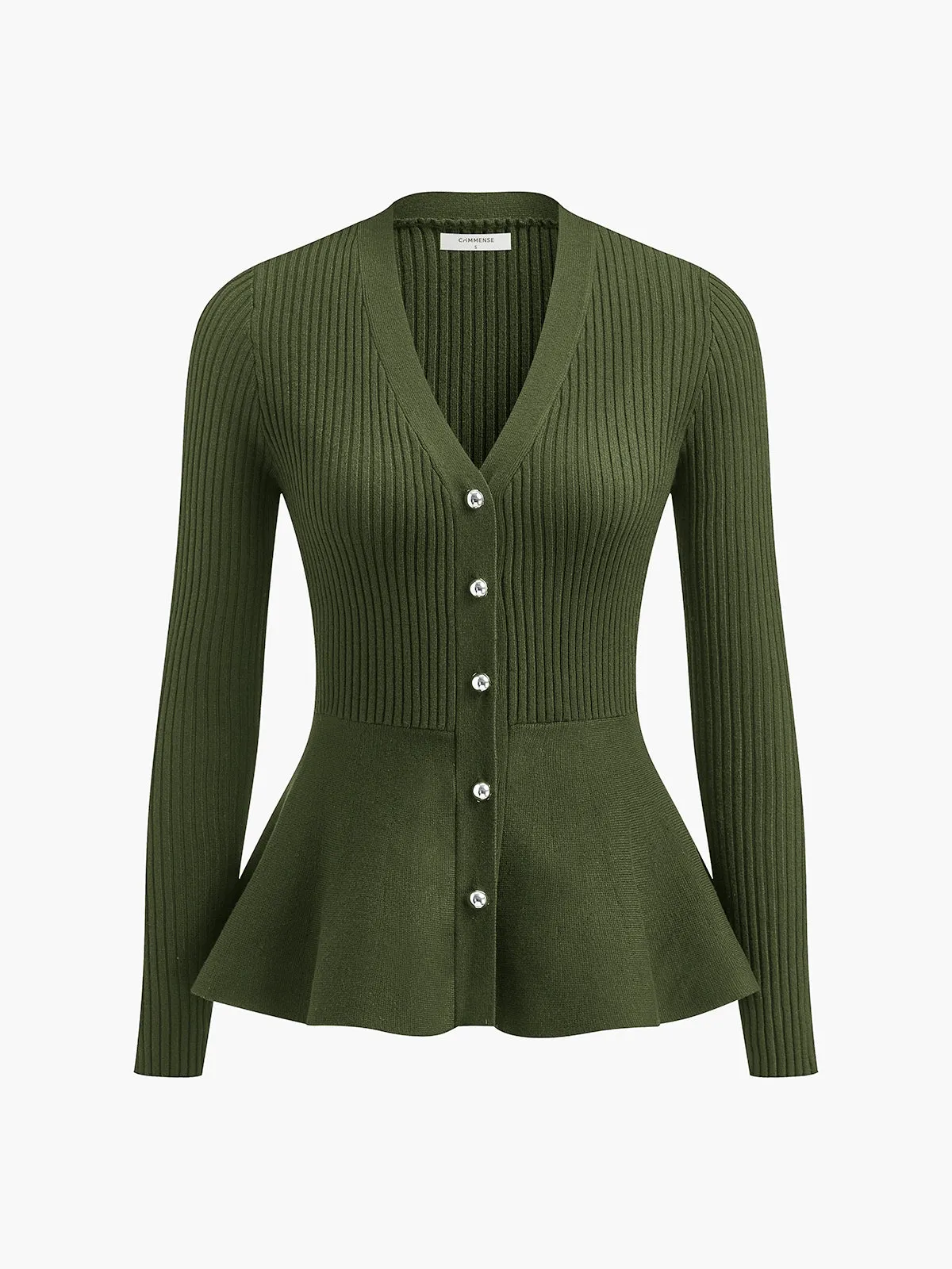Oversized Ribbed Panel Bud Waist Button Knit Top