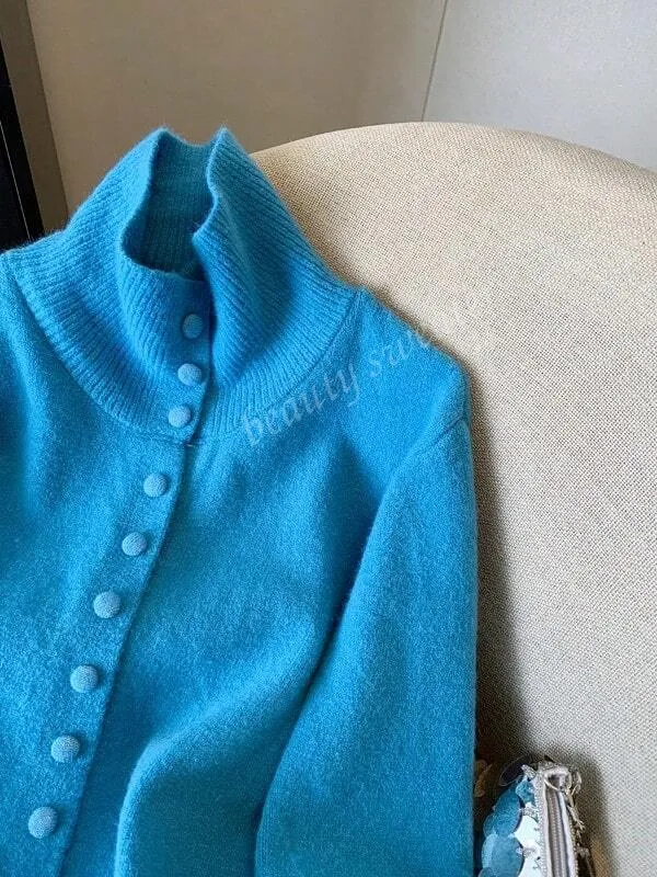 Oversized Turtleneck Knit Cardigan For Women, Long Sleeve, Casual Spring/Autumn/Winter Top