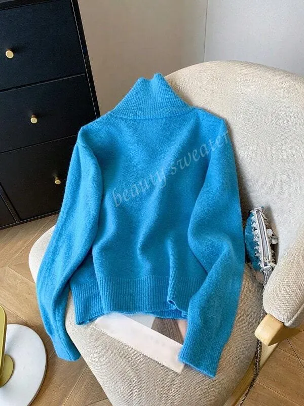 Oversized Turtleneck Knit Cardigan For Women, Long Sleeve, Casual Spring/Autumn/Winter Top