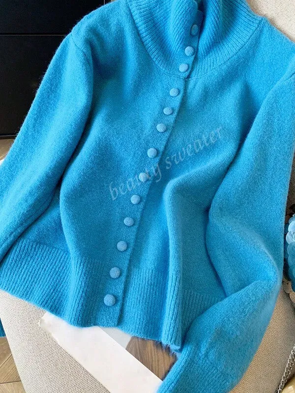 Oversized Turtleneck Knit Cardigan For Women, Long Sleeve, Casual Spring/Autumn/Winter Top