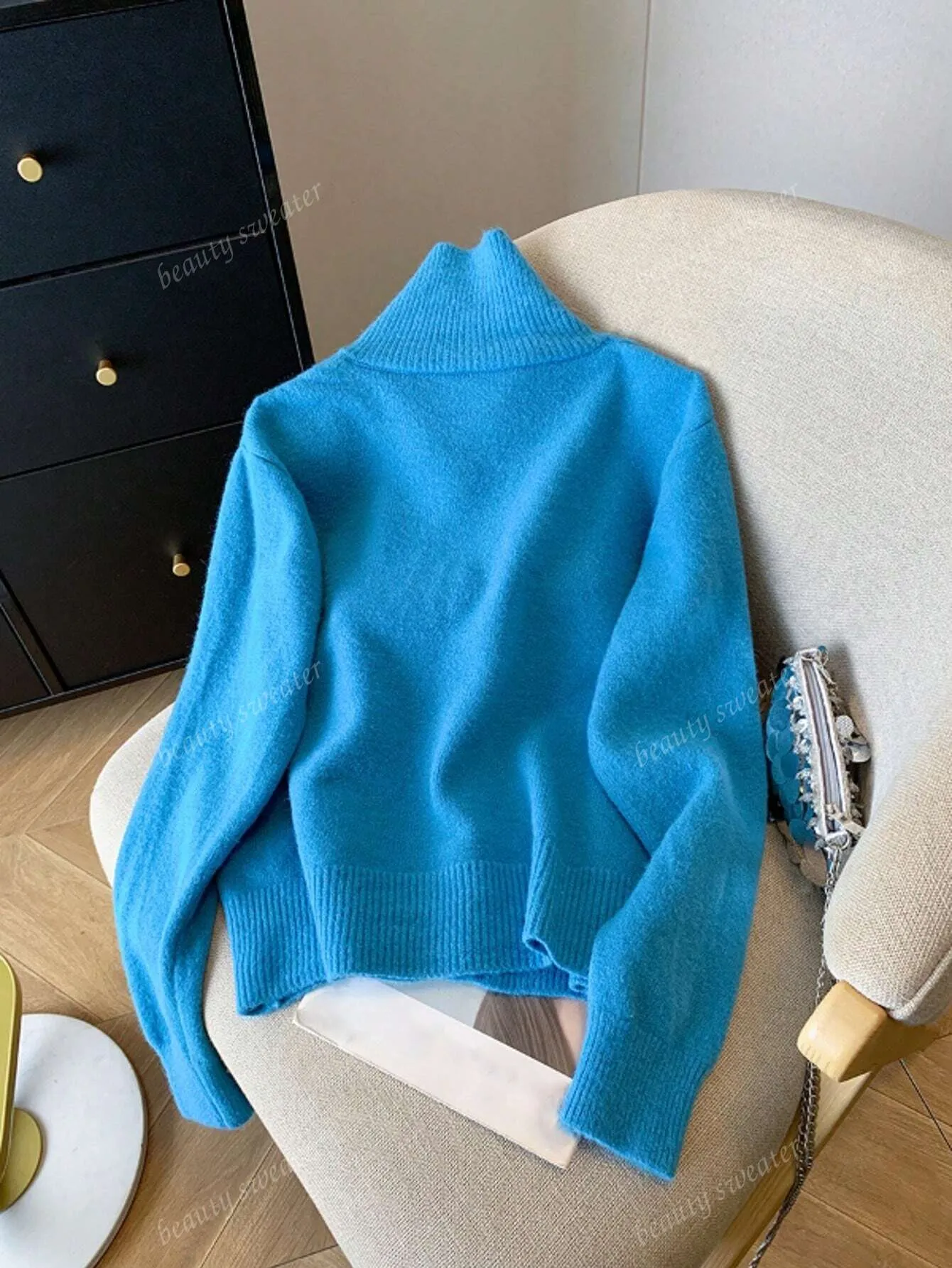 Oversized Turtleneck Knit Cardigan For Women, Long Sleeve, Casual Spring/Autumn/Winter Top