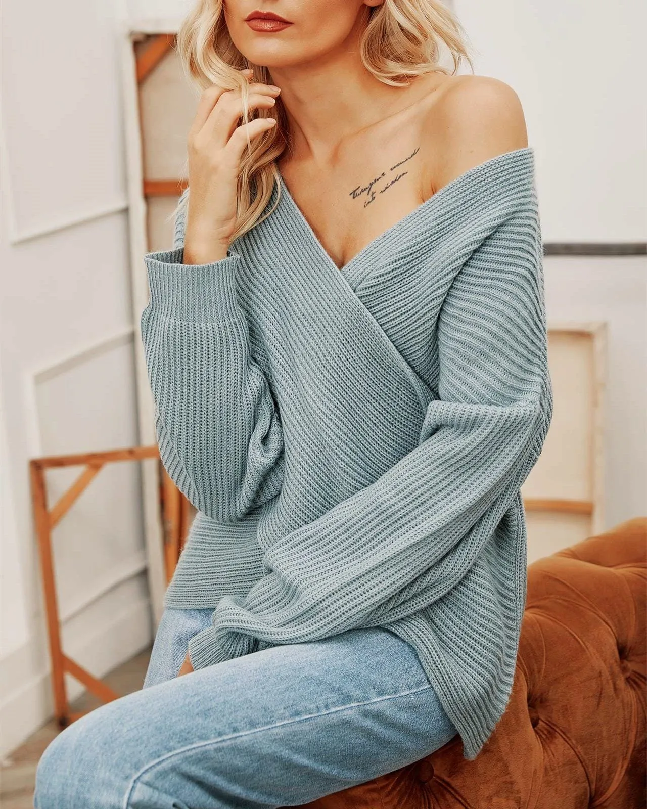Painting Love Irregular Cross V-Neck Sweater
