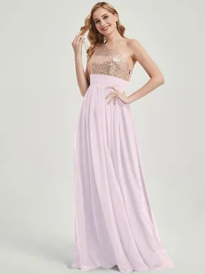 Pale Rose One-Shoulder Sequin Chiffon Maxi Bridesmaid Dress for Party