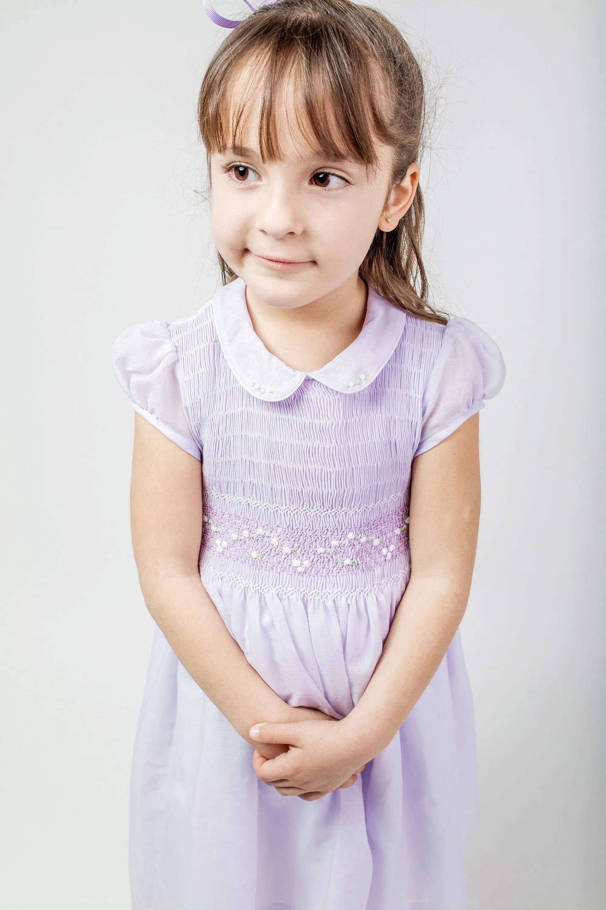 Pastel Lavender Matching Sister Dresses, Hand Smocked  Girl Dress Cotton Fabric