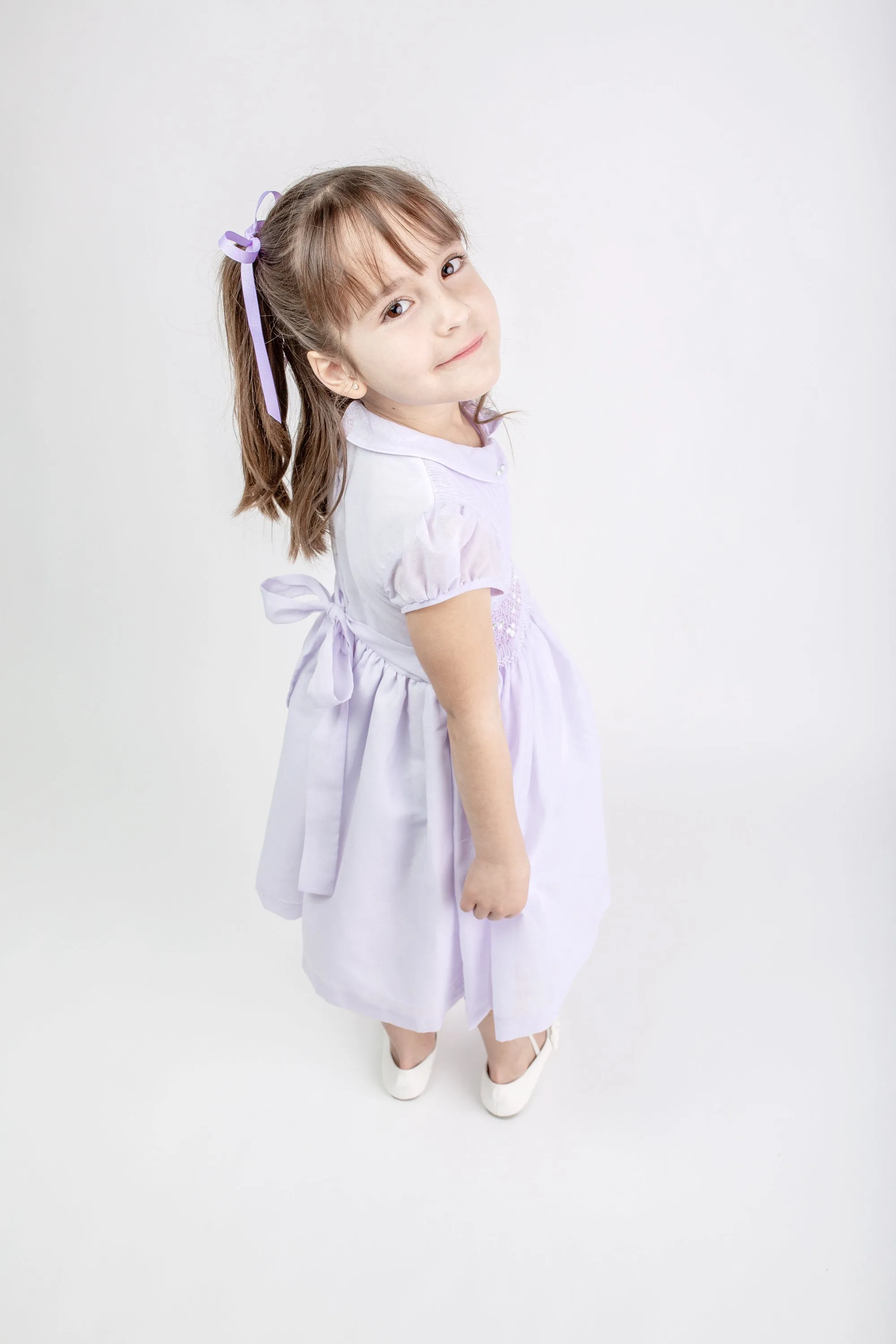 Pastel Lavender Matching Sister Dresses, Hand Smocked  Girl Dress Cotton Fabric