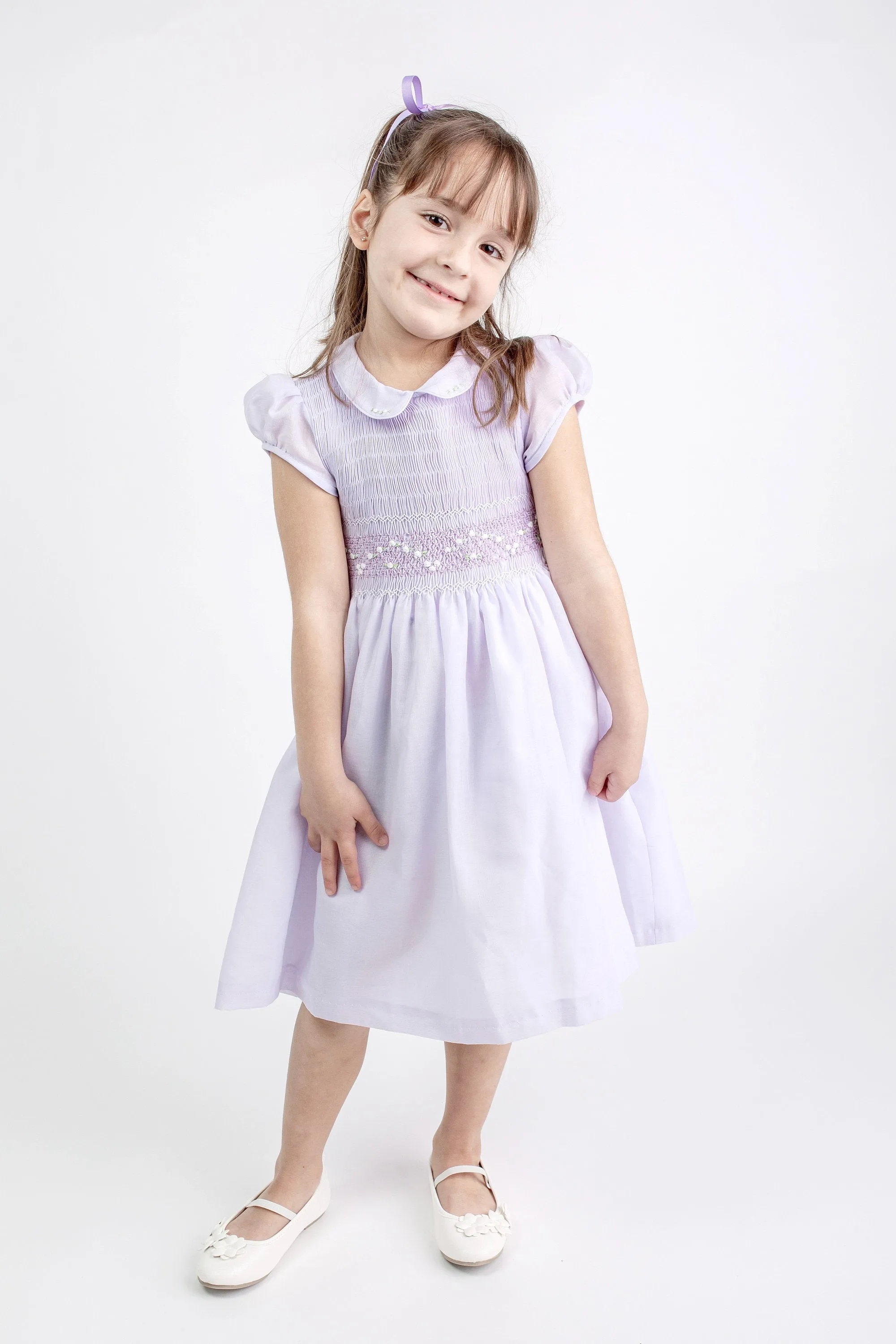 Pastel Lavender Matching Sister Dresses, Hand Smocked  Girl Dress Cotton Fabric