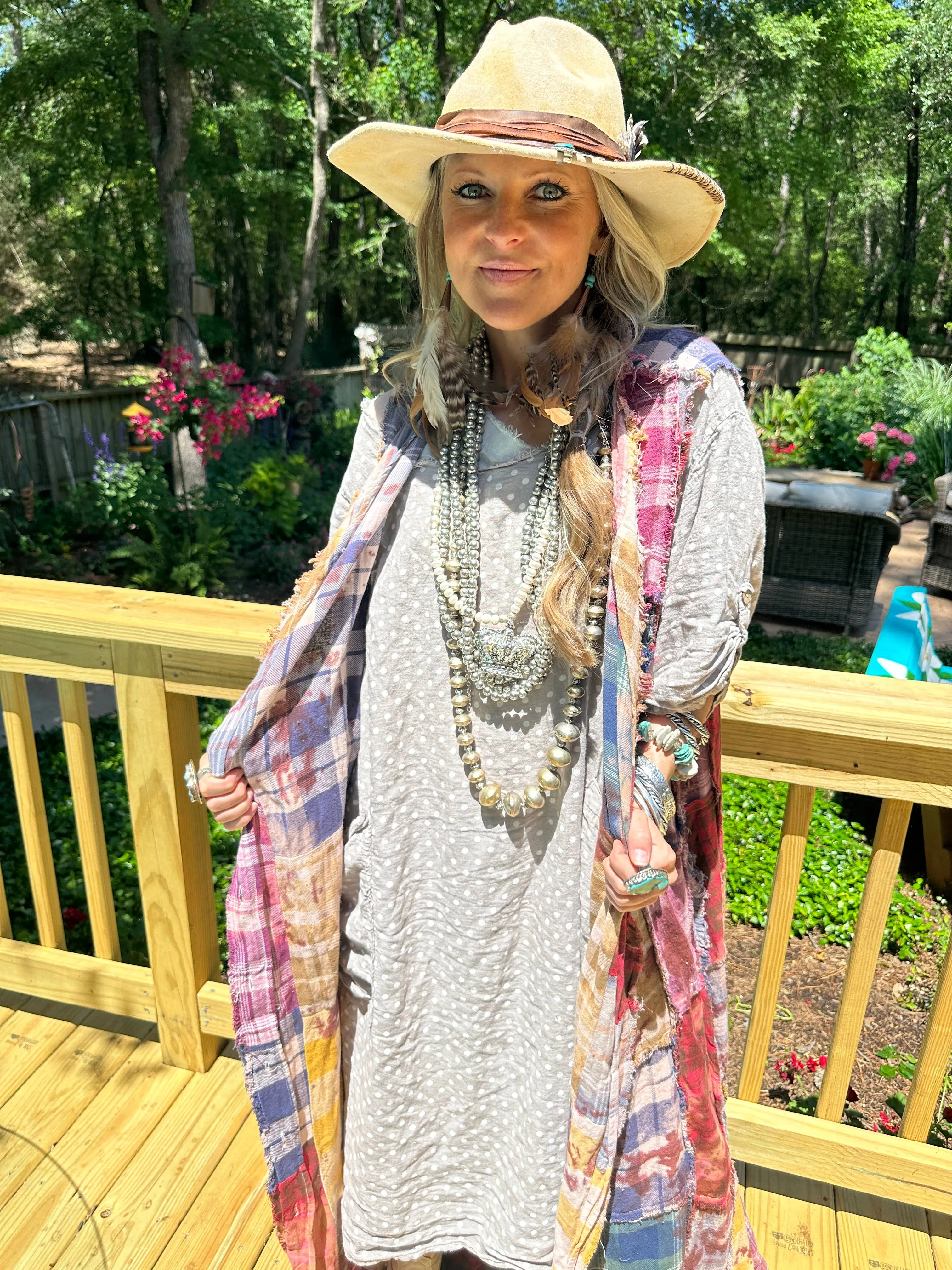 Patchwork Sleeveless Rare Bird Duster