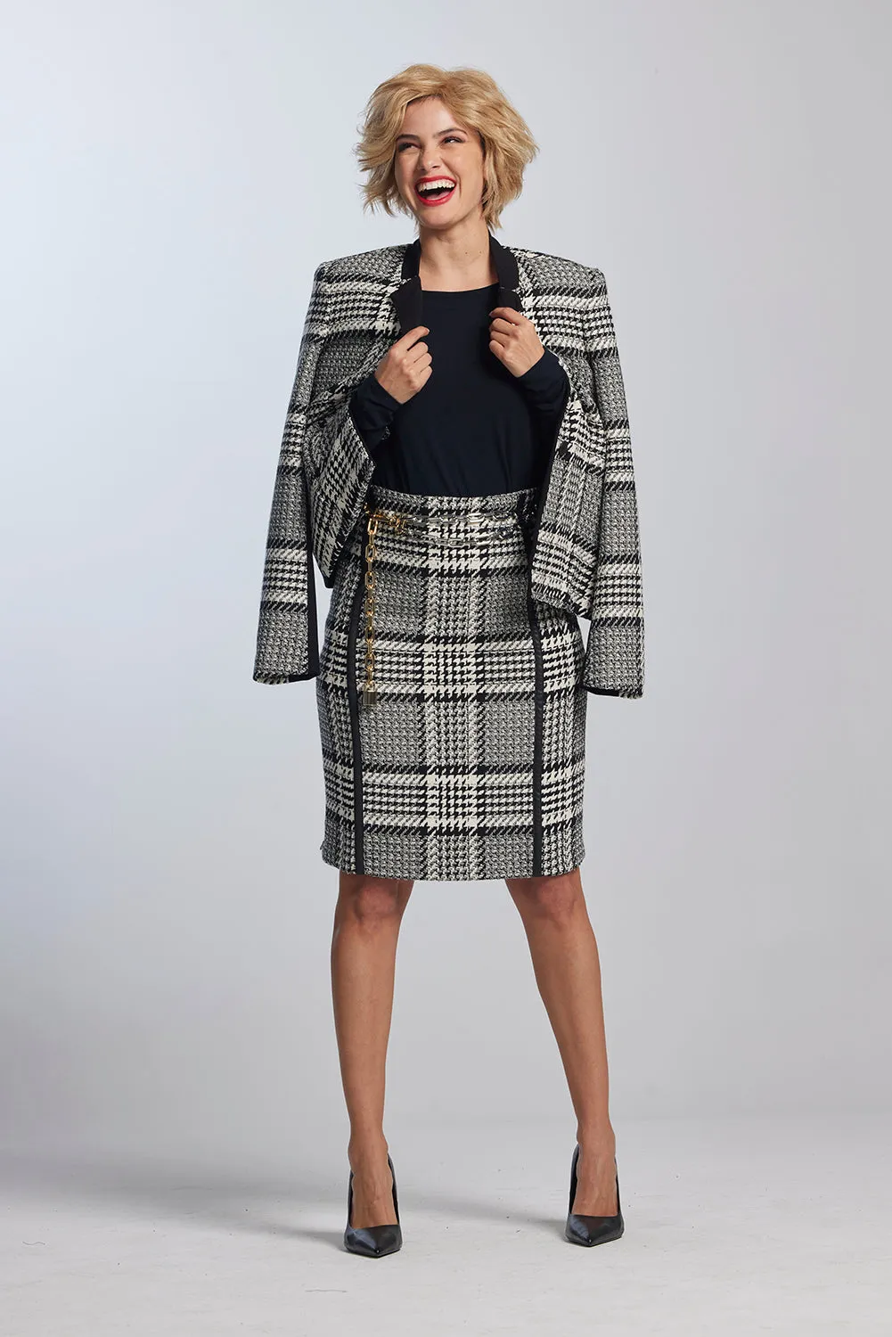 Paula Ryan Contrast Lapel Check Jacket 8835