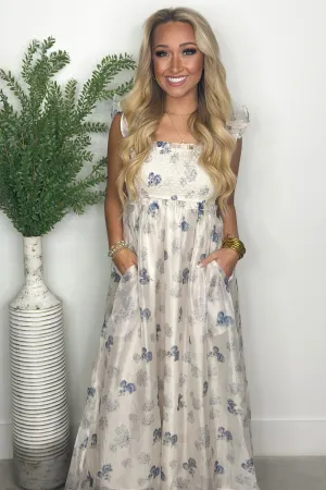 Periwinkle Floral Print Midi Dress