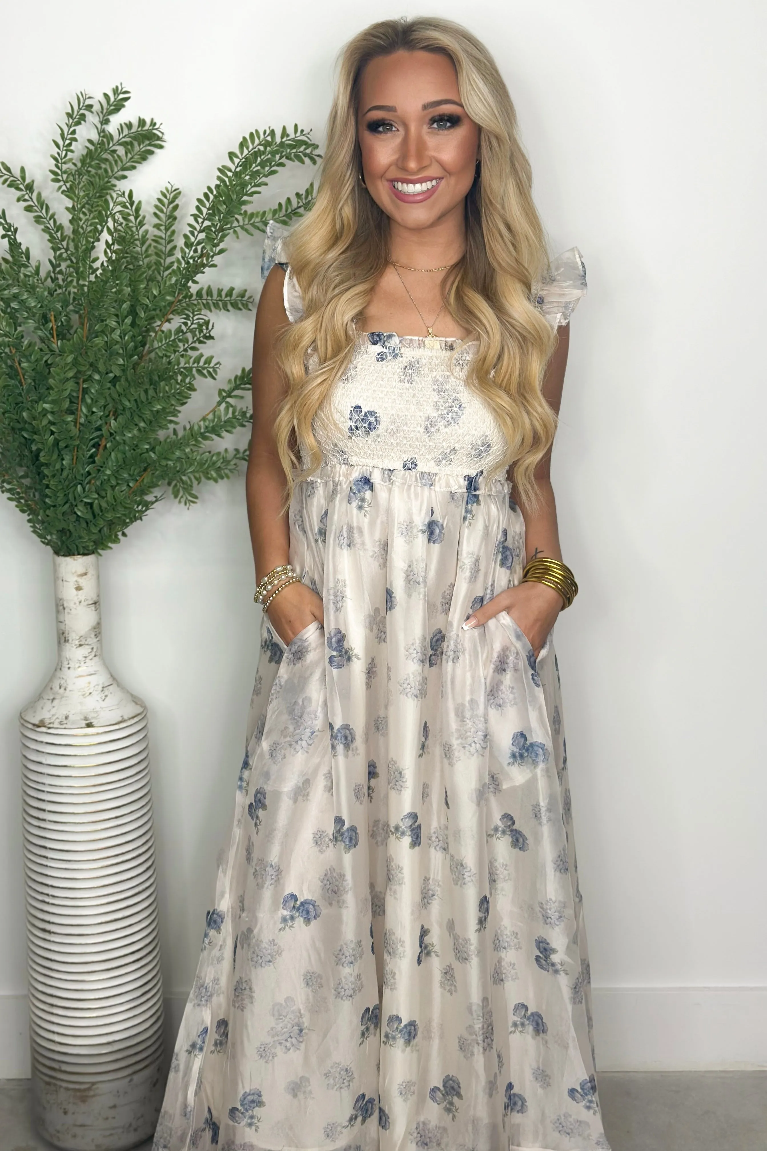 Periwinkle Floral Print Midi Dress