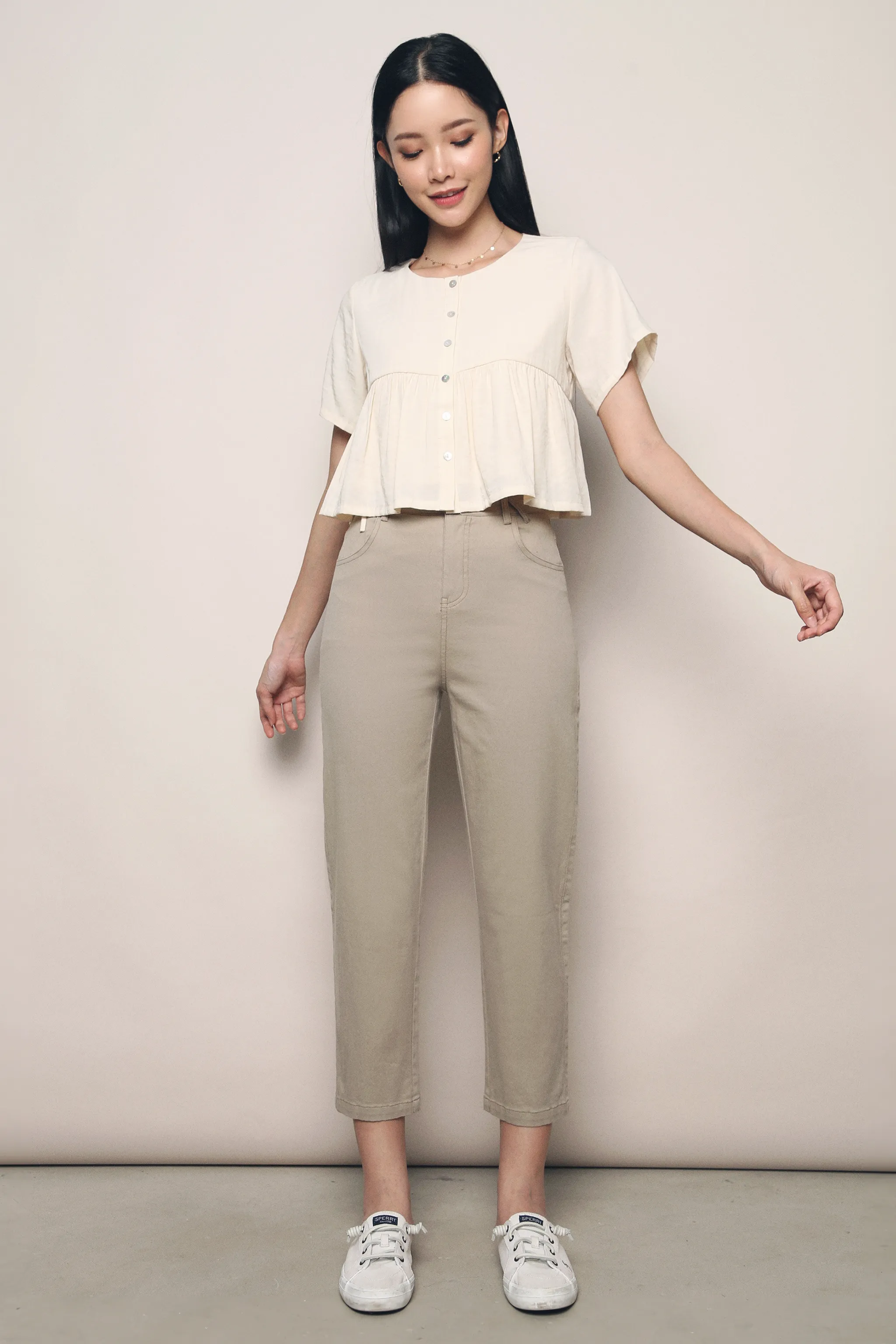 Perry Button Down Babydoll Top Malt