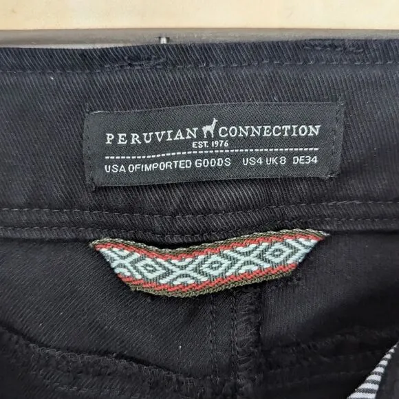 Peruvian Connection Evie Cropped Pants Black Jeans Size 4