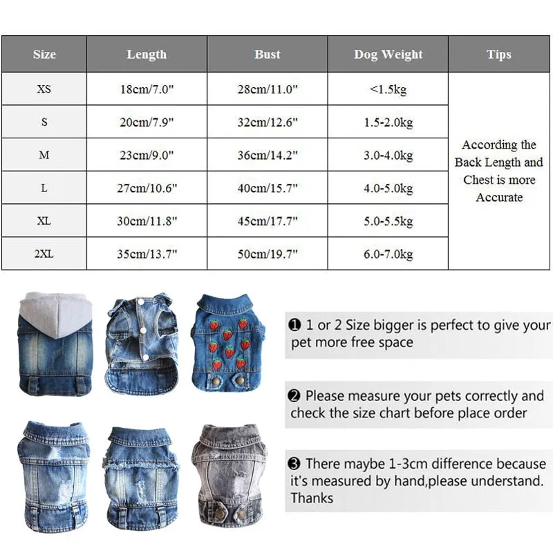 Pet Clothes Dog Denim Jeans Jacket Coat Classic Hoodies