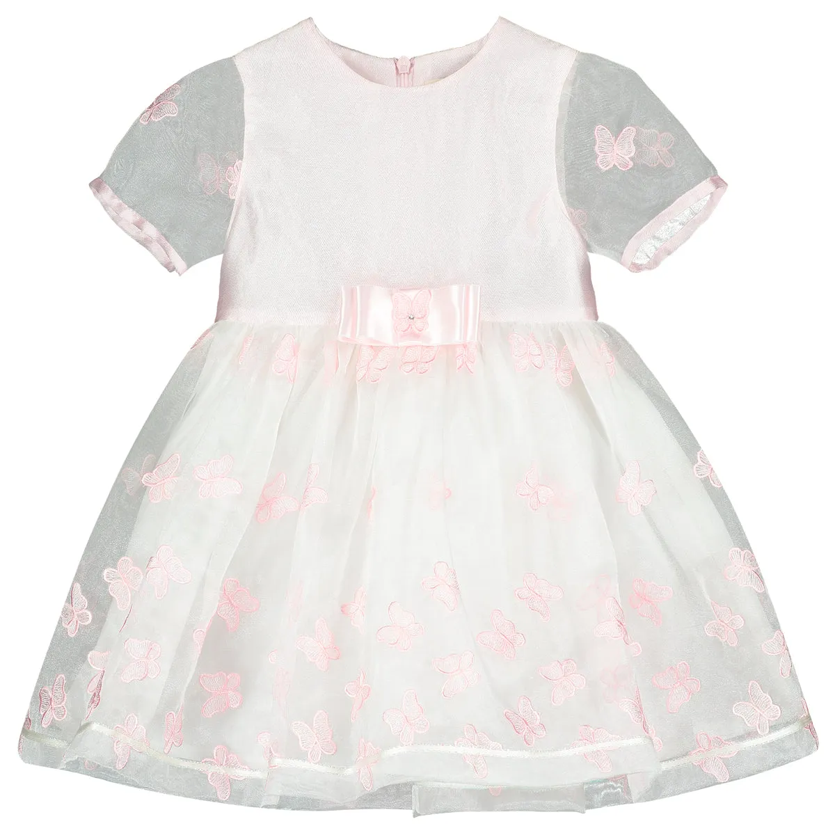 Pink Embroidered Butterfly Chiffon Dress