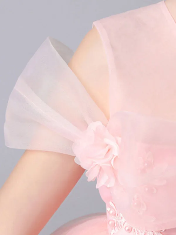 Pink Jewel Neck Sleeveless Short Princess Lace flower girl dresses