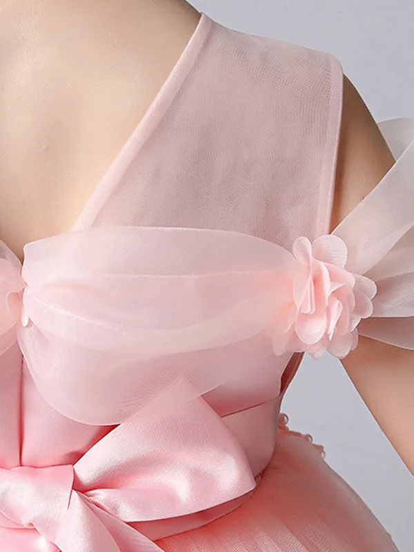 Pink Jewel Neck Sleeveless Short Princess Lace flower girl dresses