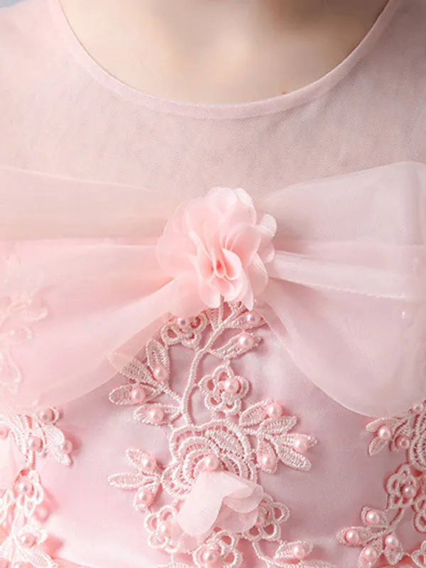 Pink Jewel Neck Sleeveless Short Princess Lace flower girl dresses