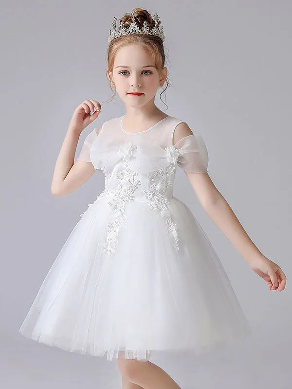 Pink Jewel Neck Sleeveless Short Princess Lace flower girl dresses