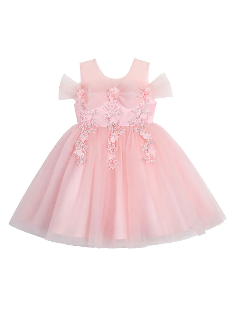 Pink Jewel Neck Sleeveless Short Princess Lace flower girl dresses