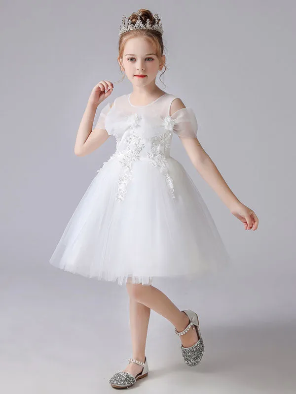 Pink Jewel Neck Sleeveless Short Princess Lace flower girl dresses