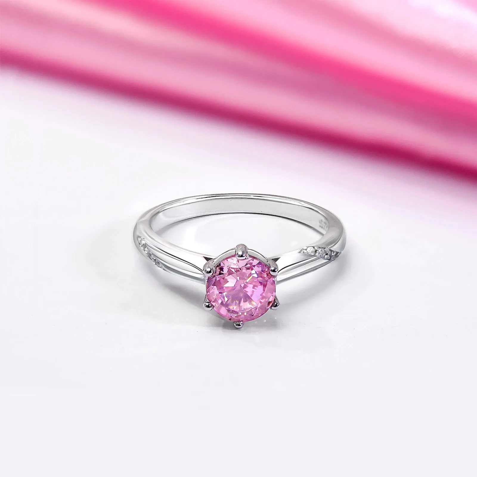 Pink Sapphire Ring for Women- 925 Sterling Silver Rhodium Plated