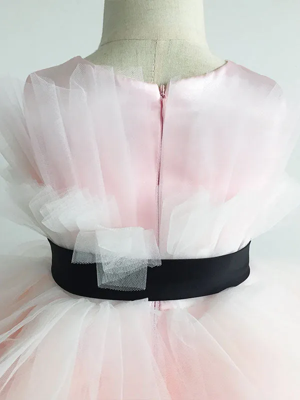 Pink Satin Fabric Sleeveless Short Princess Kids Party Dresses